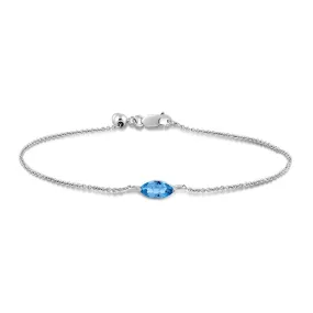 Jewelili 10K White Gold With Sky Blue Topaz Adjustable Bracelet