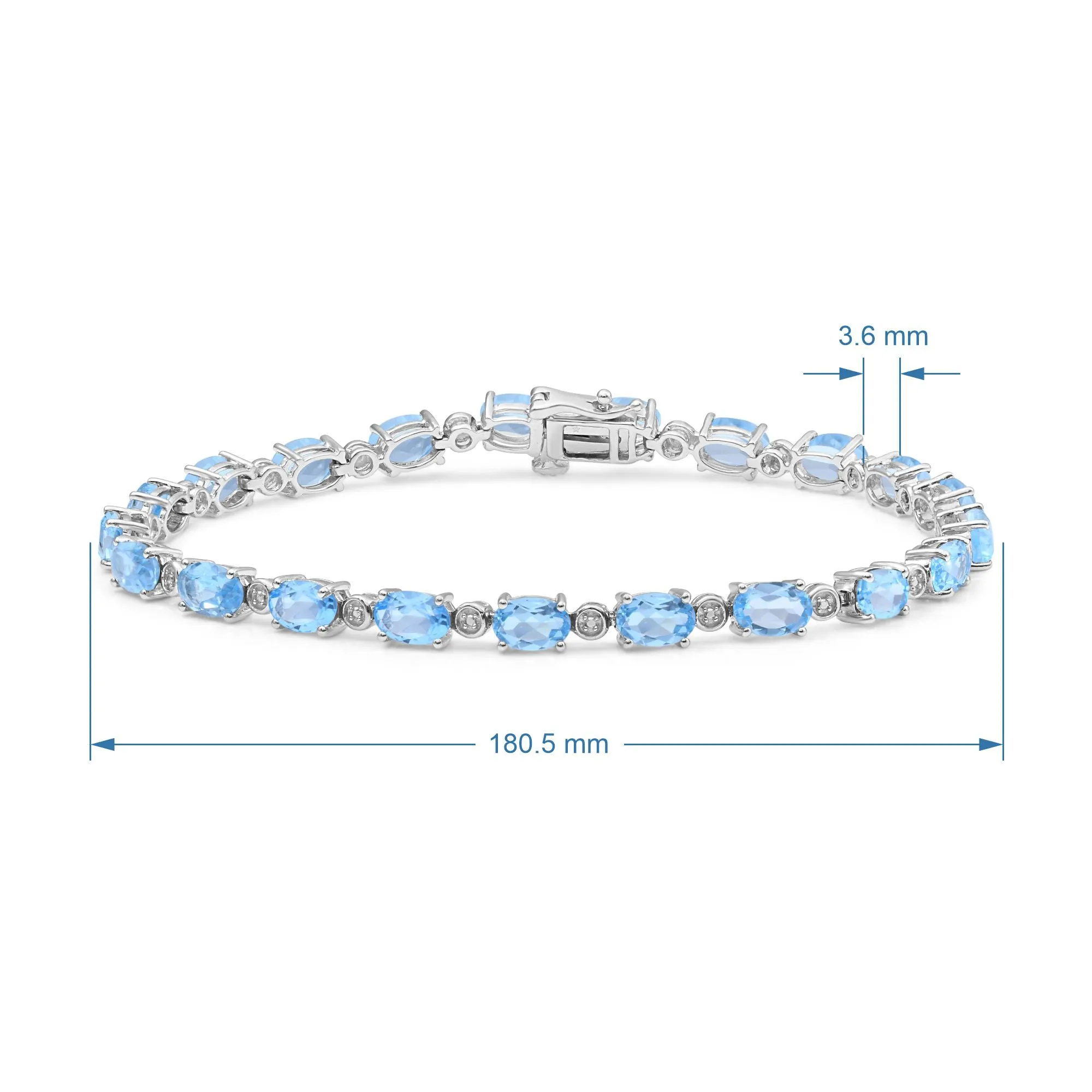 Jewelili Sterling Silver Oval Shape Swiss Blue Topaz and Natural white Round Diamond Accent Link Bracelet