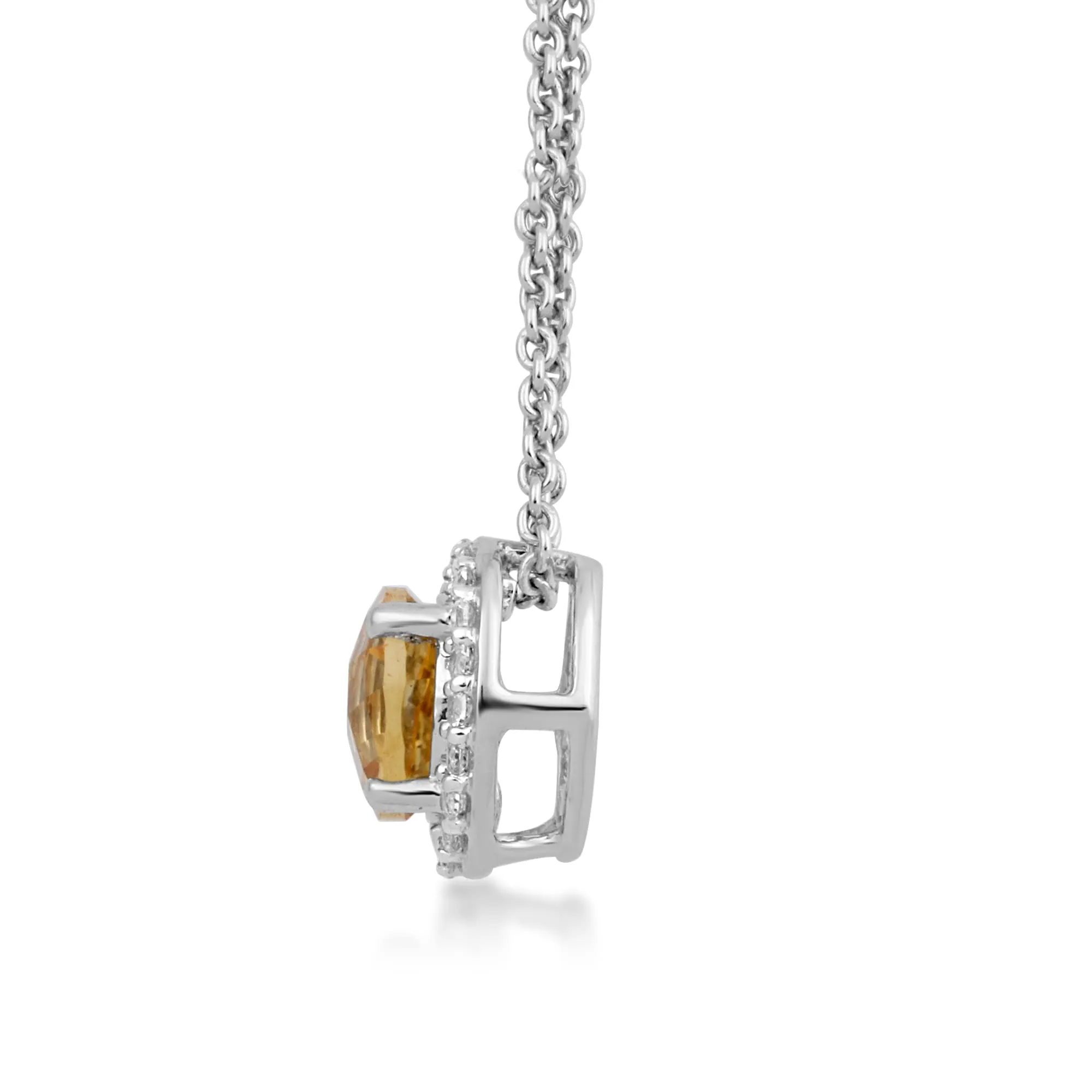 Jewelili Sterling Silver with Round Citrine and Created White Sapphire Halo Pendant Necklace