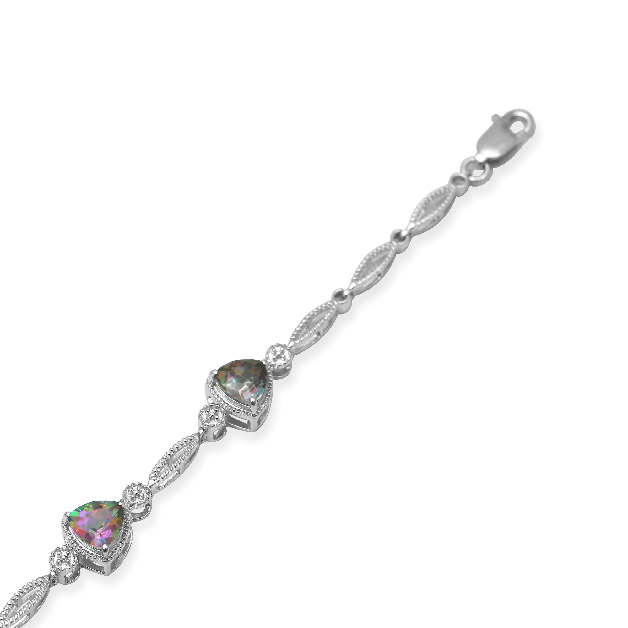 Jewelili Sterling Silver With Trillion Cut Mystic Topaz Link Bracelet