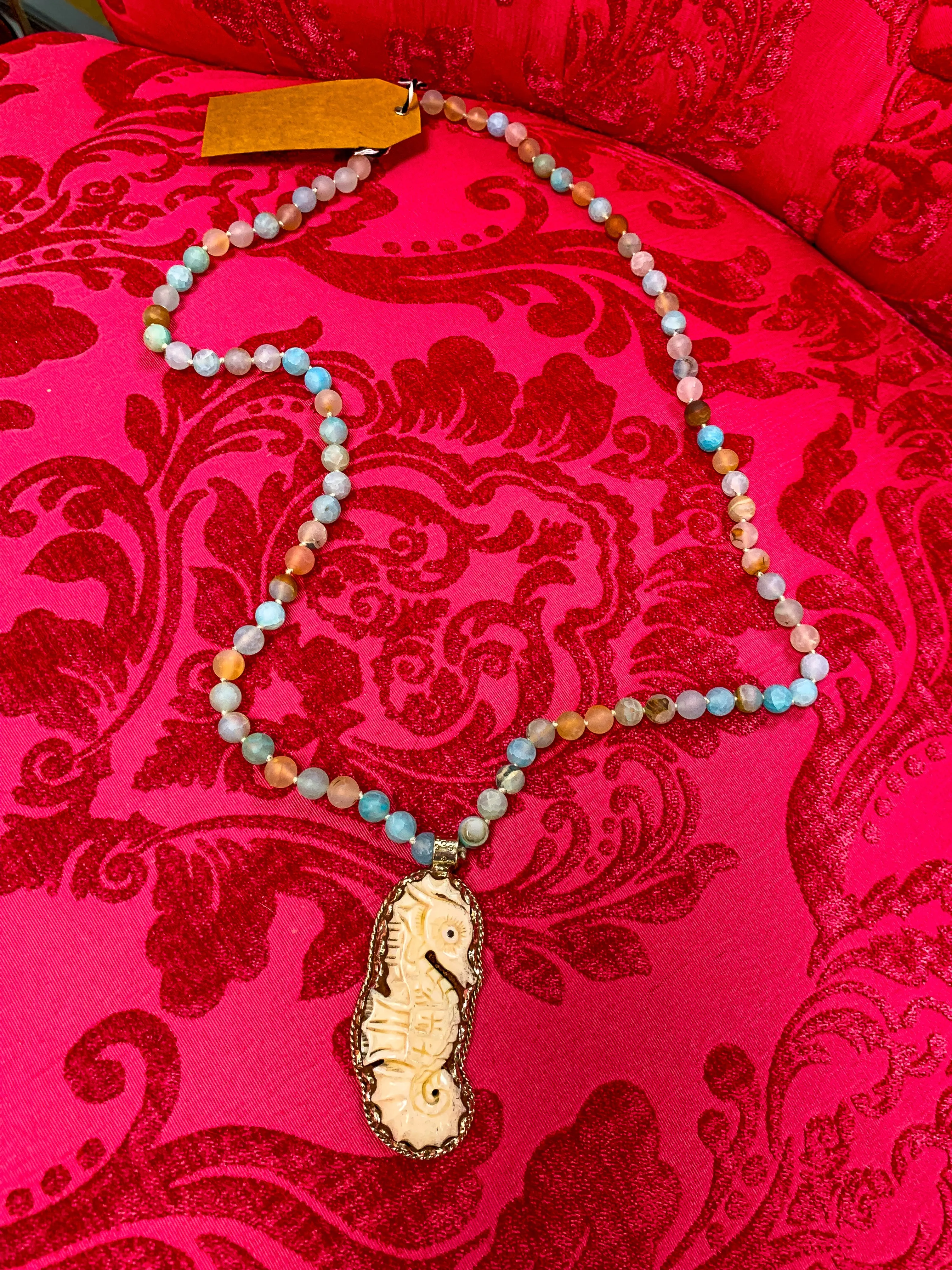 Just Horsin’ Around  Seahorse Malibu Hippie Quartz Turquoise Mix Beaded Necklace