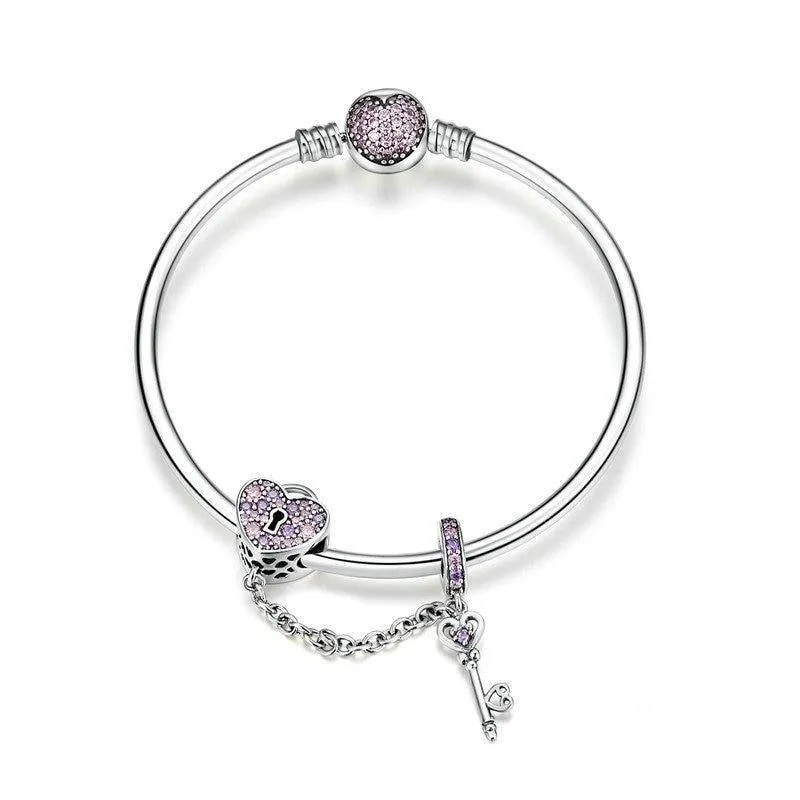 Key to My Hear Sterling Silver Purple Zircon Bracelet