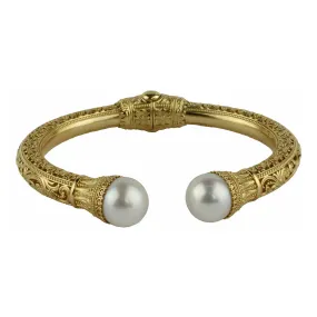 Konstantino Flamenco 18K Yellow Gold Pearl Hinged Cuff Bracelet