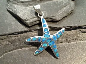 Lab Created Opal, Sterling Silver Starfish Pendant