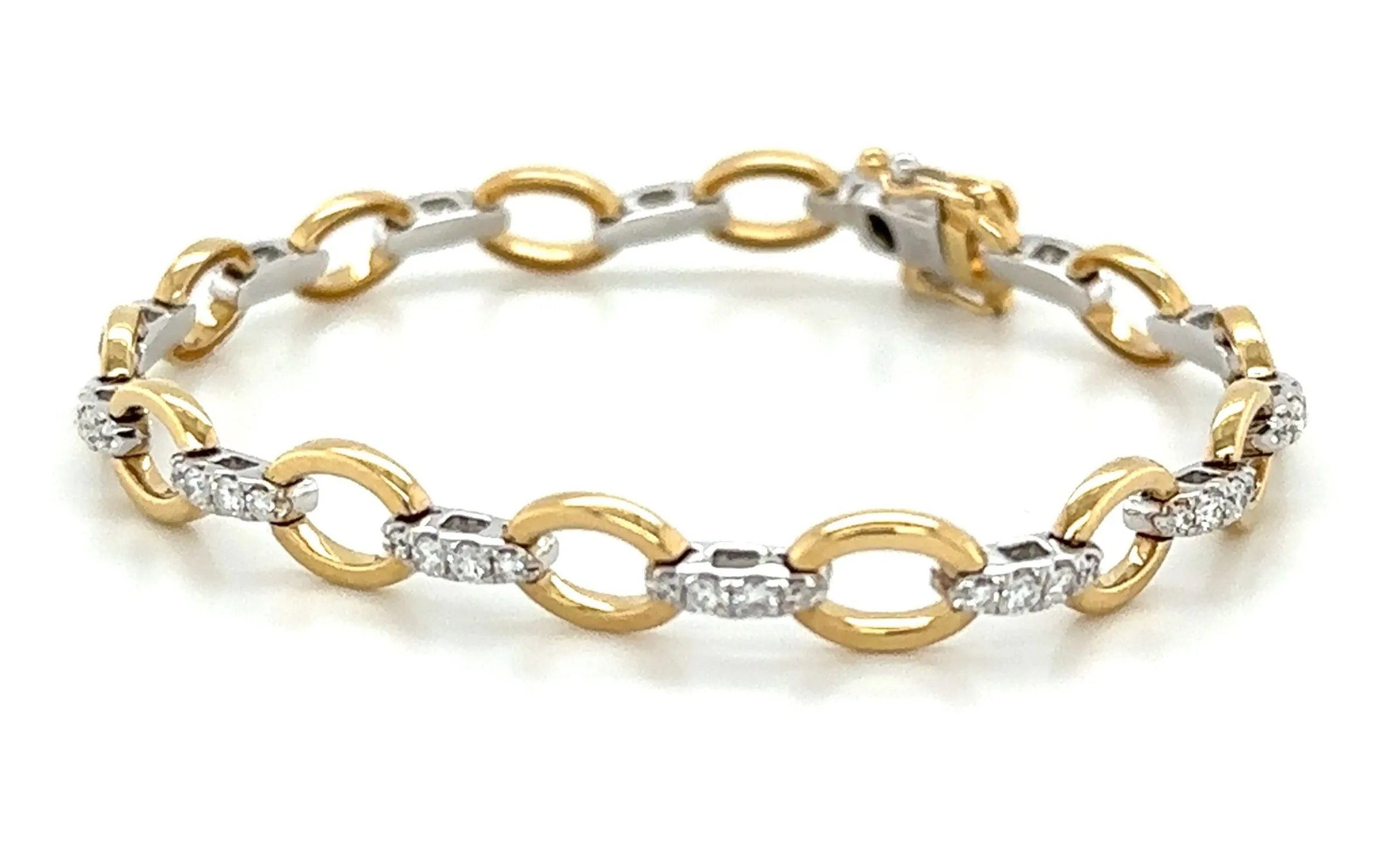 Ladies Two Tone Gold Diamond Pave Link Bracelet