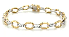 Ladies Two Tone Gold Diamond Pave Link Bracelet