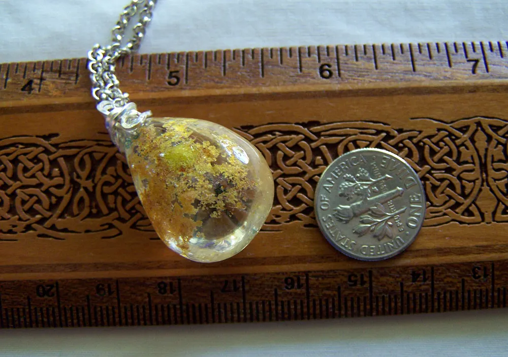 Landscape Quartz Gold and Green Polished Lodolite Crystal Pendant Necklace