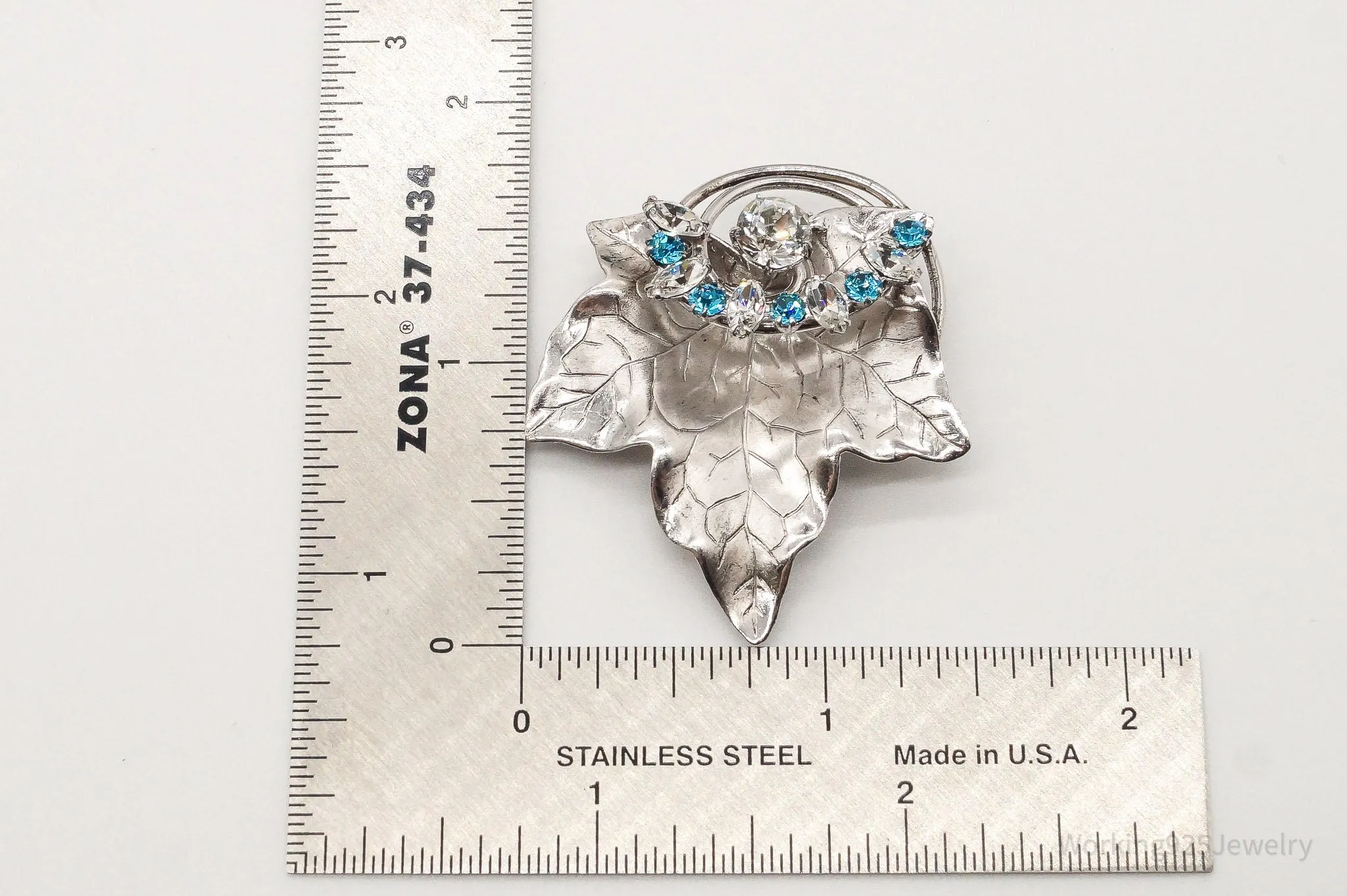 Large Antique Designer Crystal Sterling Silver Brooch Pin Pendant