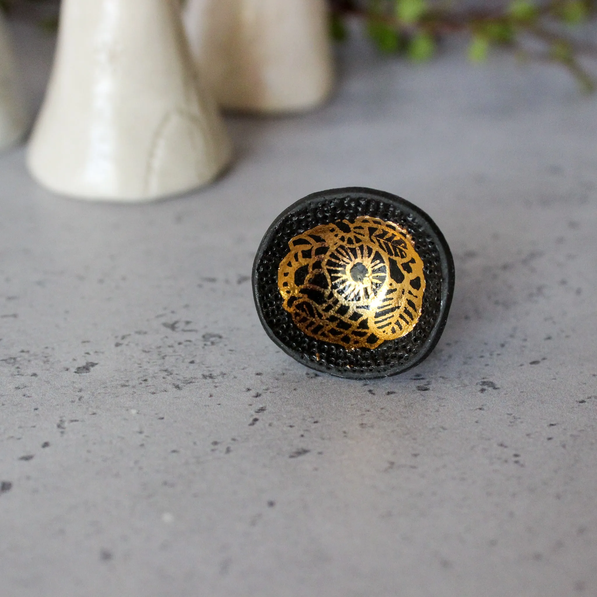 Large Porcelain Rings Black & Gold