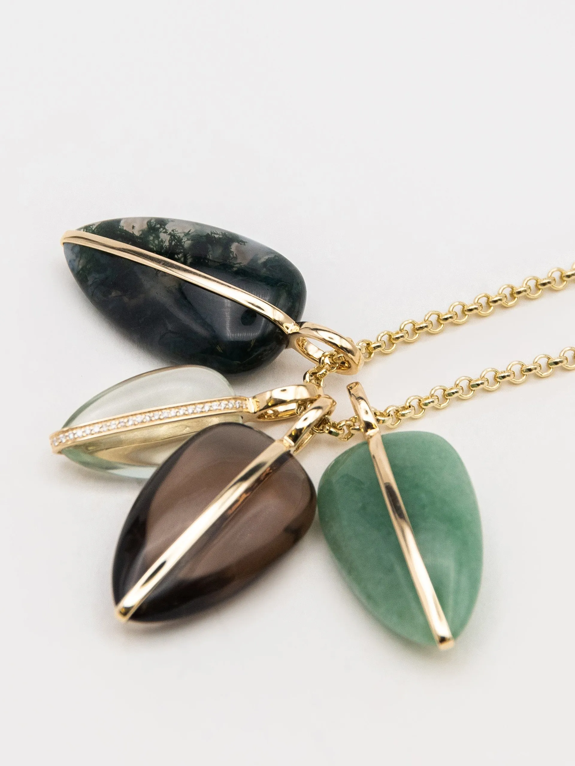 Large smokey quartz pebbles pendant | 14K