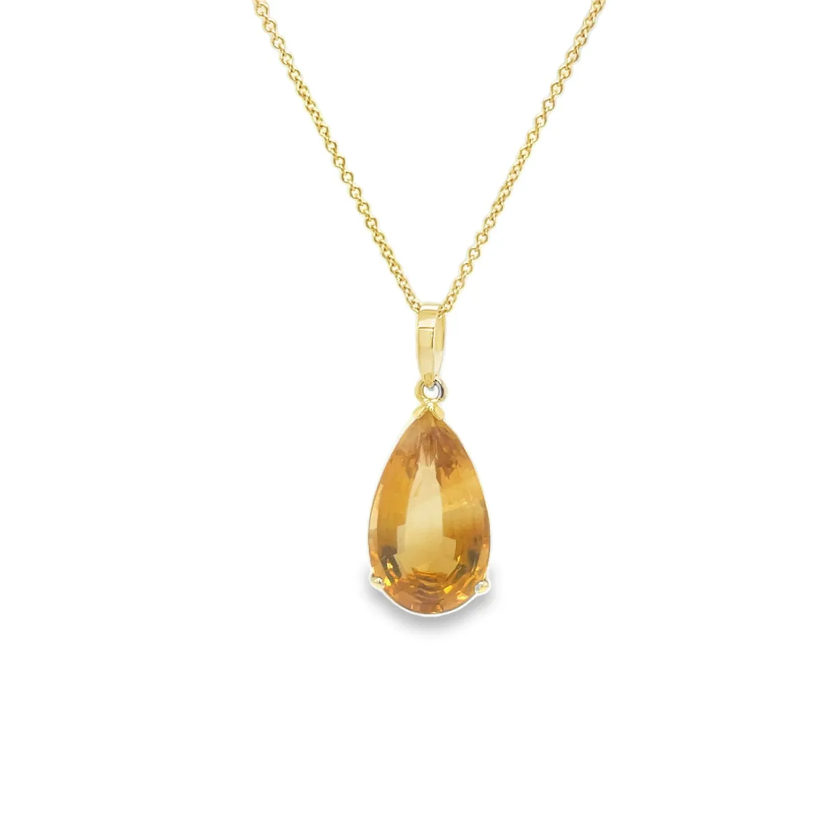 Large Tear Shape Citrine Pendant Necklace