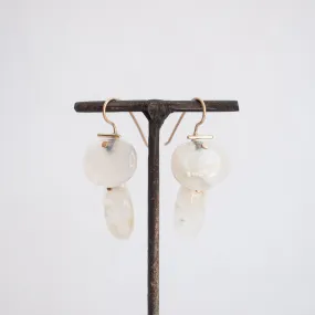 Layered Lingzhi Kiku White Agate Earrings