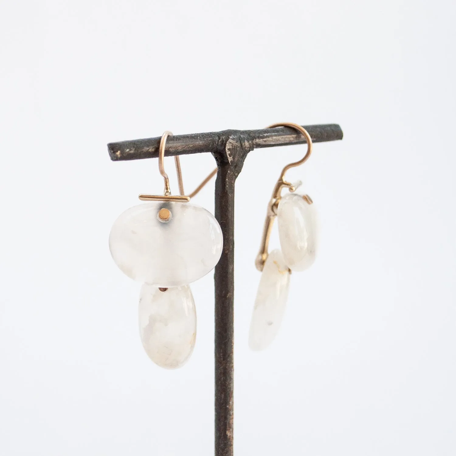 Layered Lingzhi Kiku White Agate Earrings