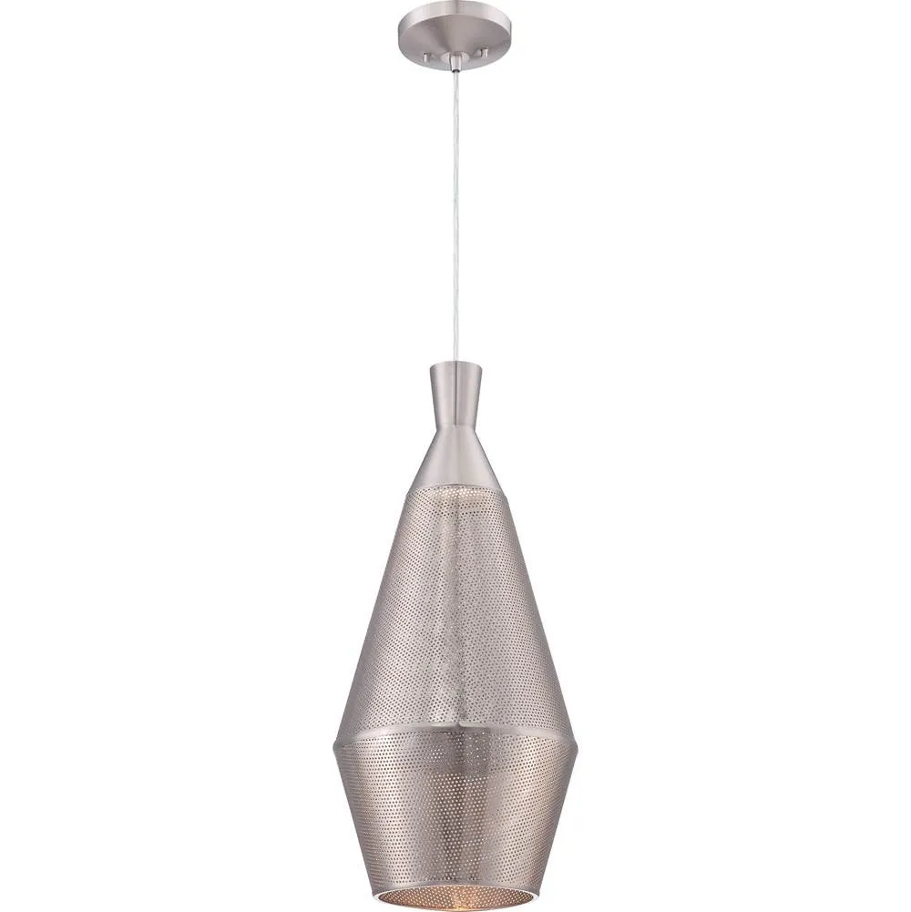 LED Pendant Light with Satin Steel Perforated Metal Shade