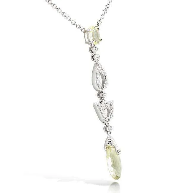 Lemon Quartz & Diamond Necklace 1 3/4 Carat (ctw) in 18k White Gold