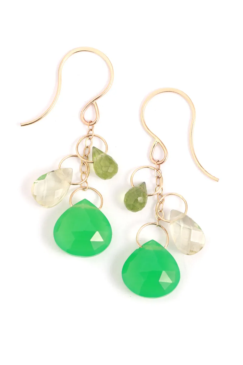 Lemon Quartz, Peridot, and Chrysoprase Drop Earrings