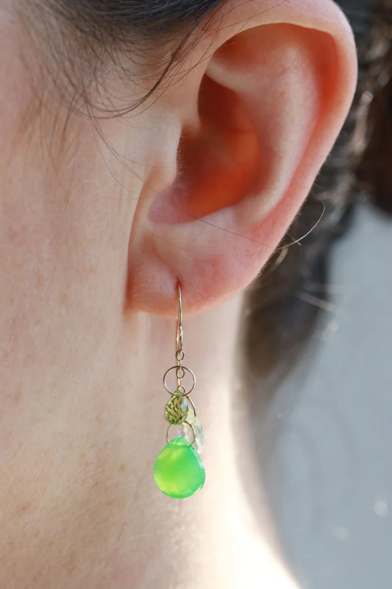 Lemon Quartz, Peridot, and Chrysoprase Drop Earrings