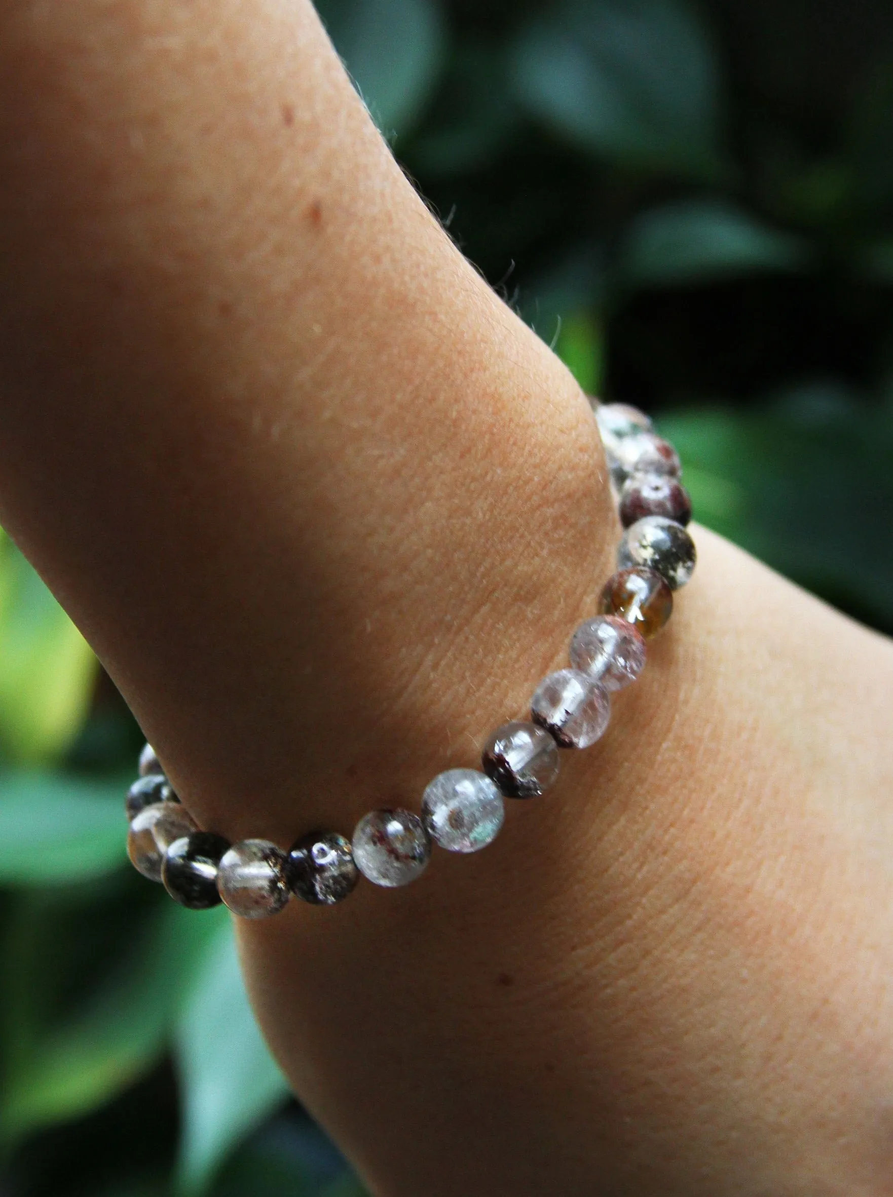 Lodolite Inclusion Quartz Beaded Stretch Bracelet