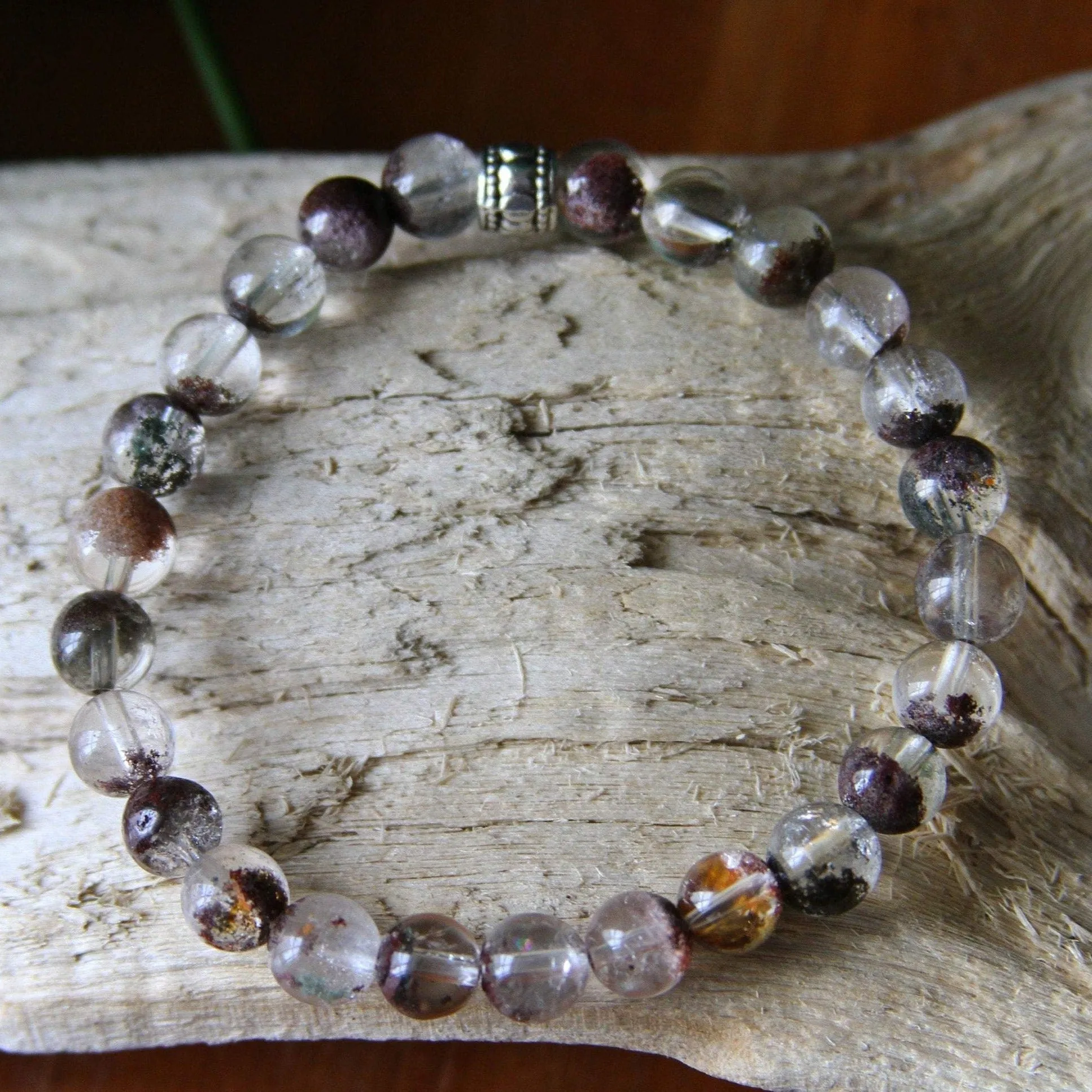 Lodolite Inclusion Quartz Beaded Stretch Bracelet