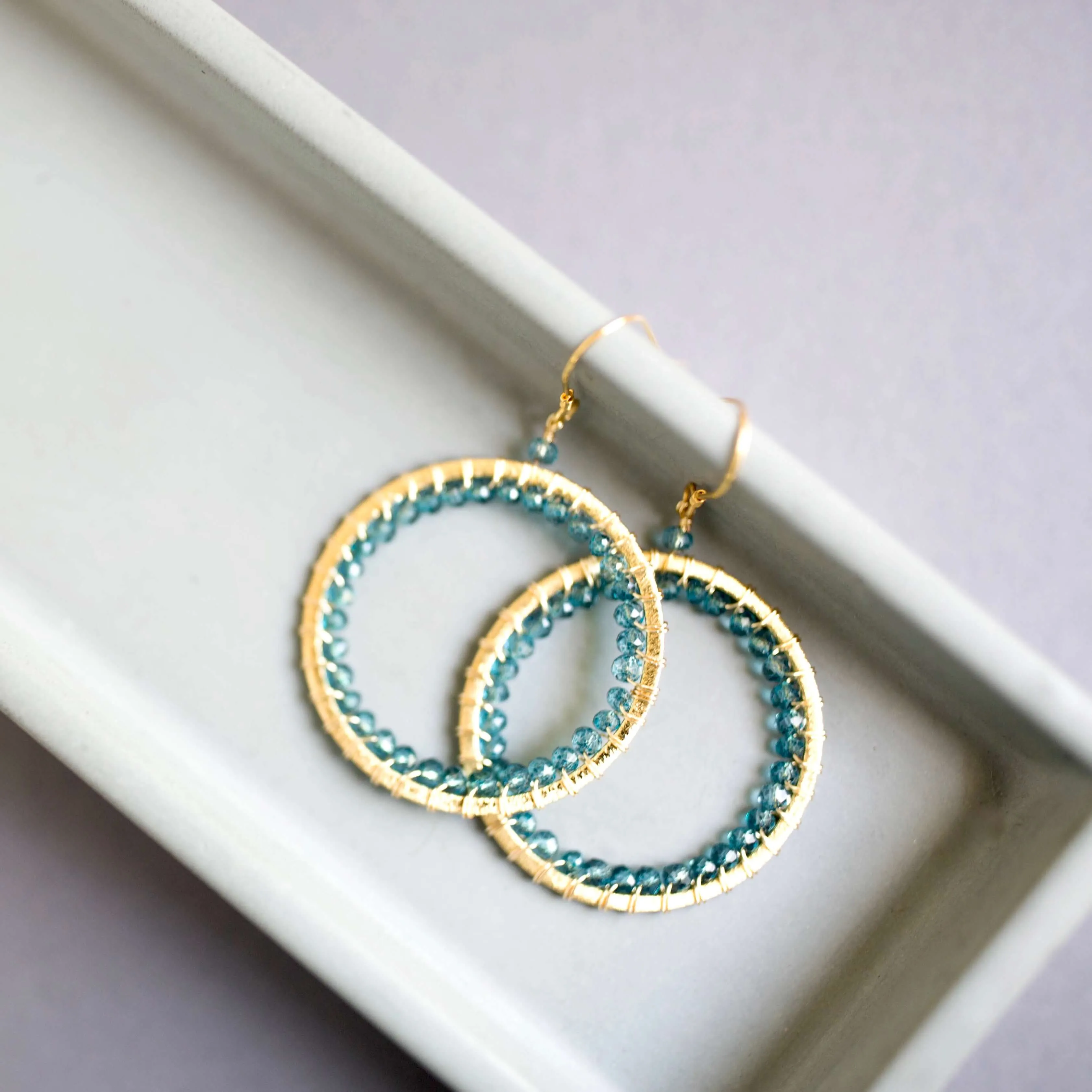 London Blue Quartz Halo Earrings