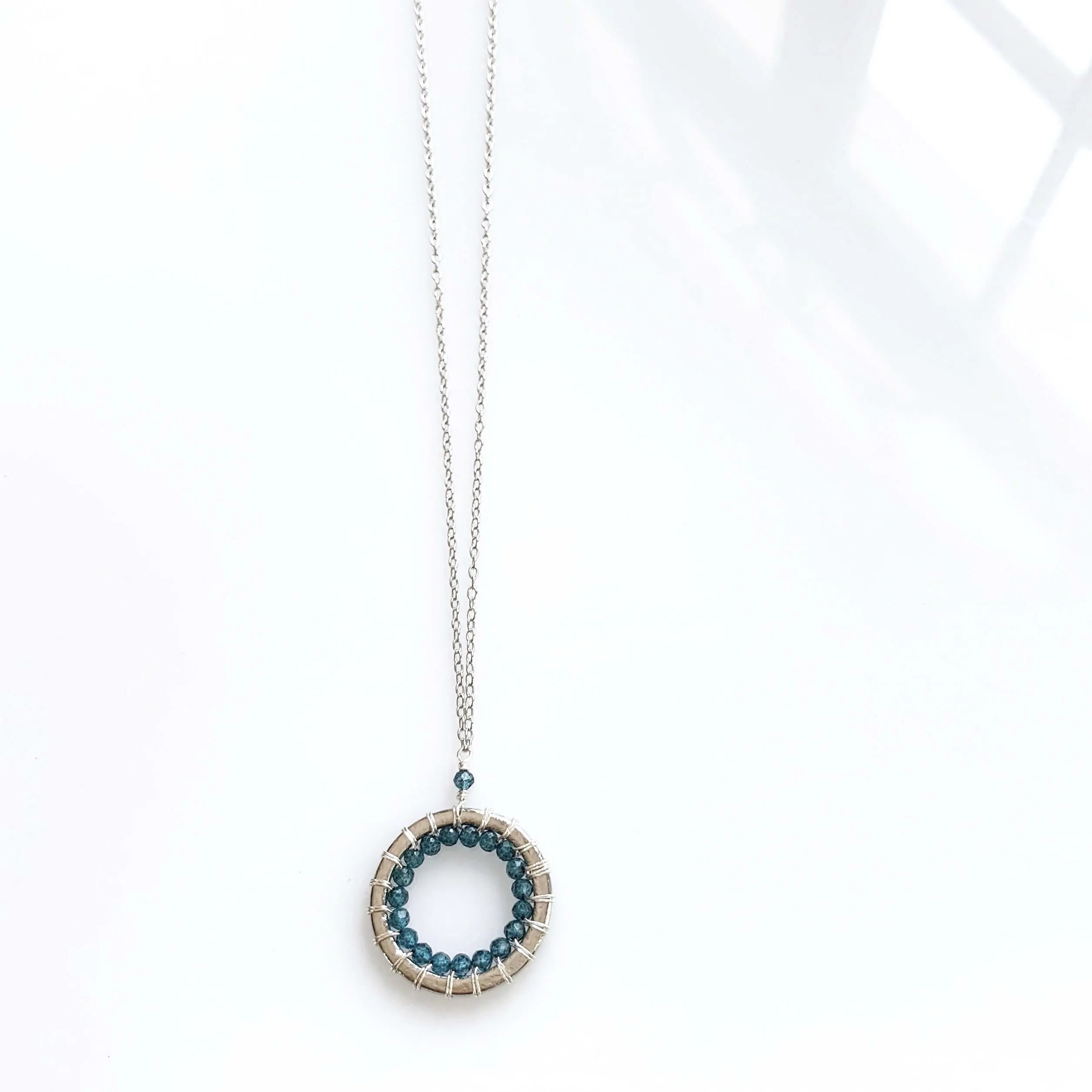 London Blue Quartz Halo Mini Silver Pendant