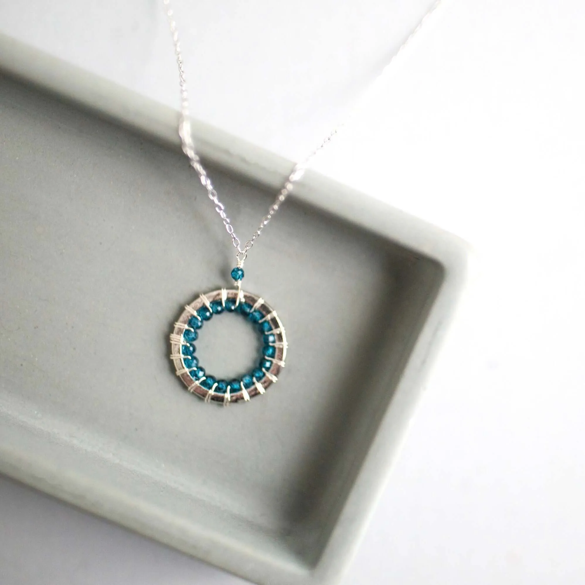 London Blue Quartz Halo Mini Silver Pendant