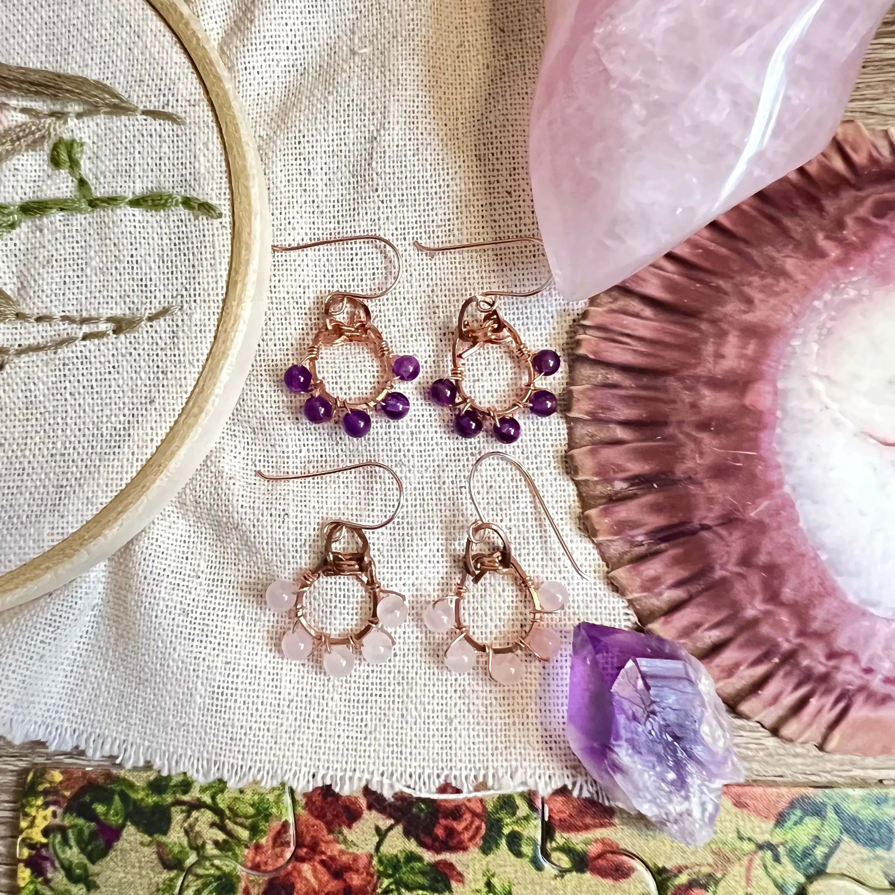 Lucky Amethyst or Rose Quartz Earrings