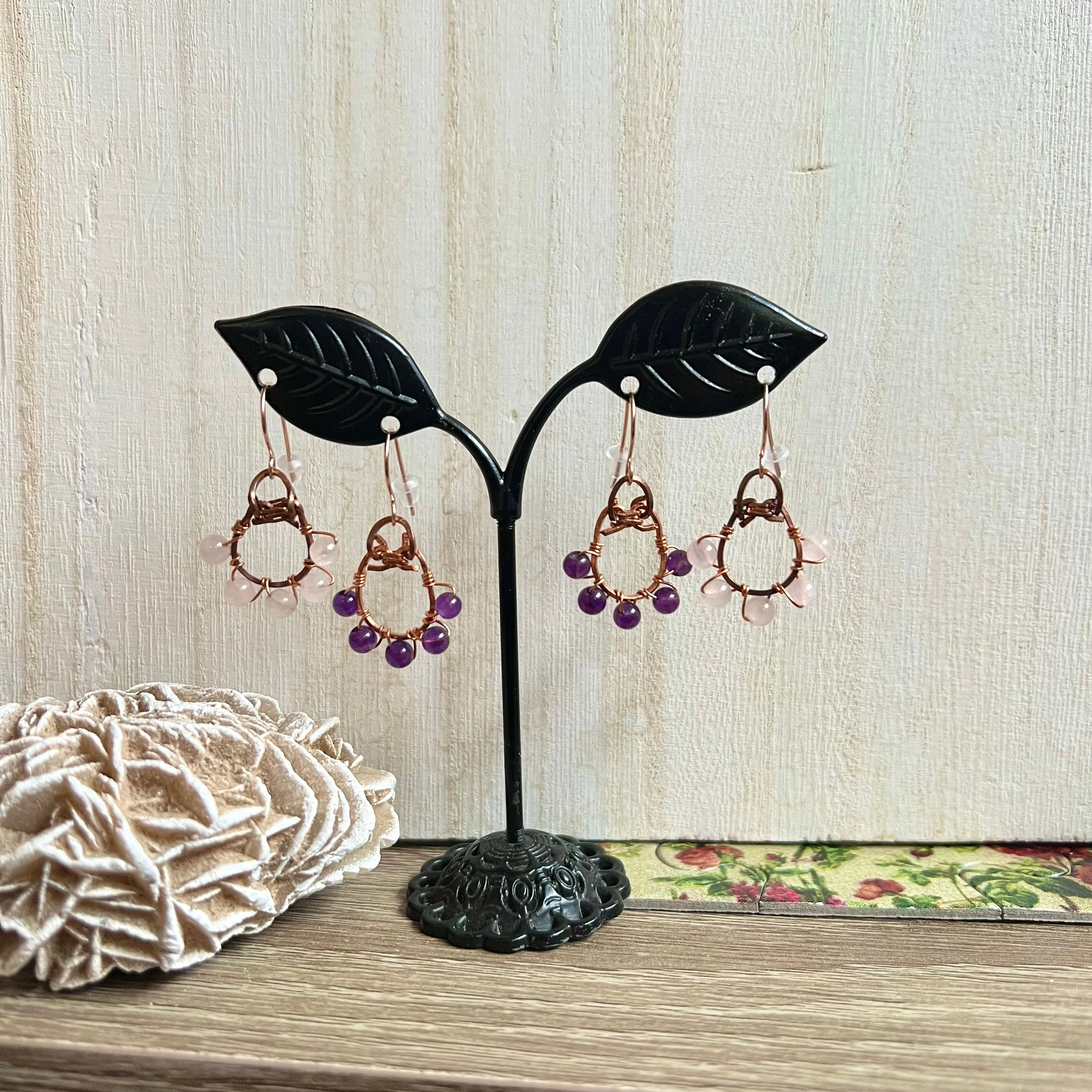 Lucky Amethyst or Rose Quartz Earrings