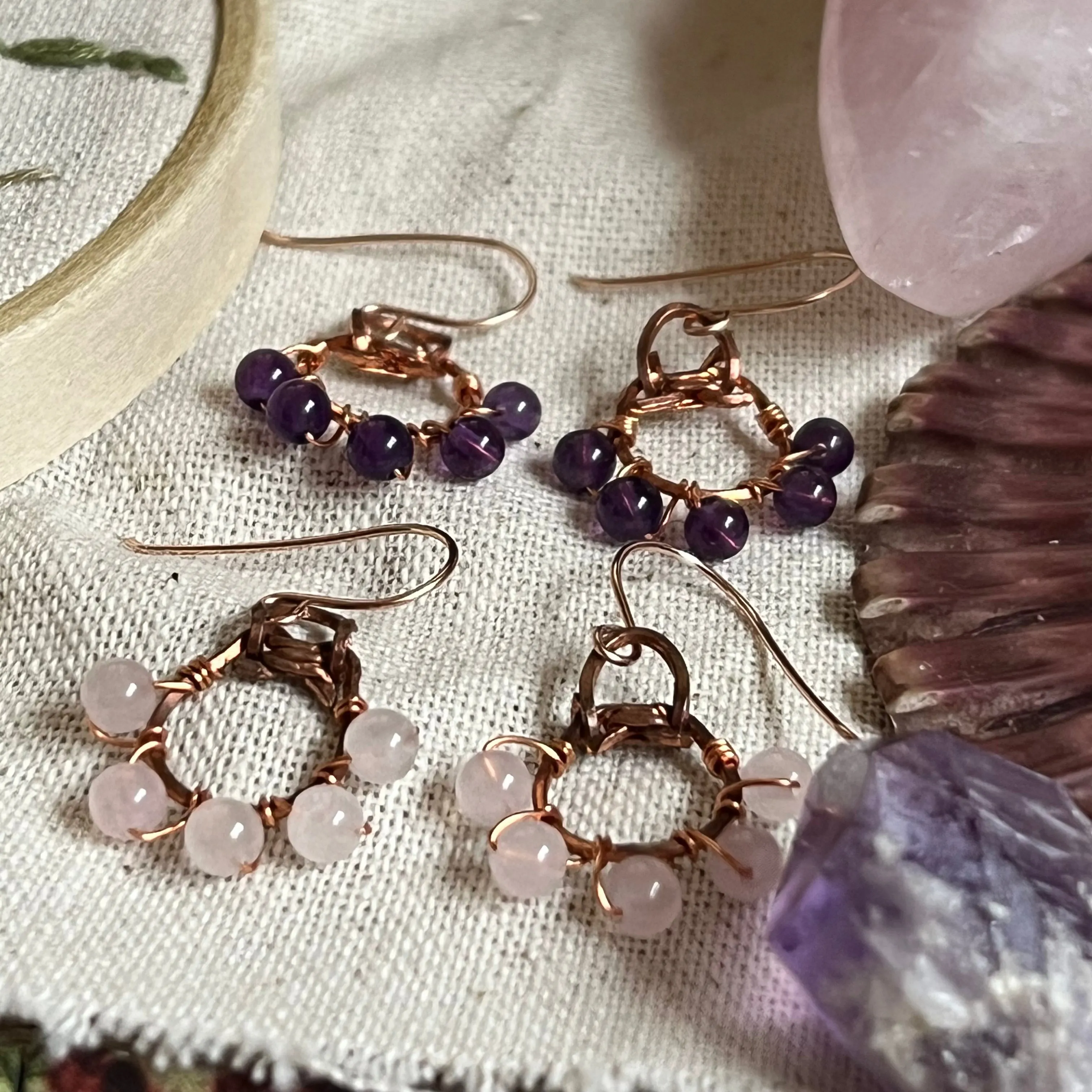 Lucky Amethyst or Rose Quartz Earrings