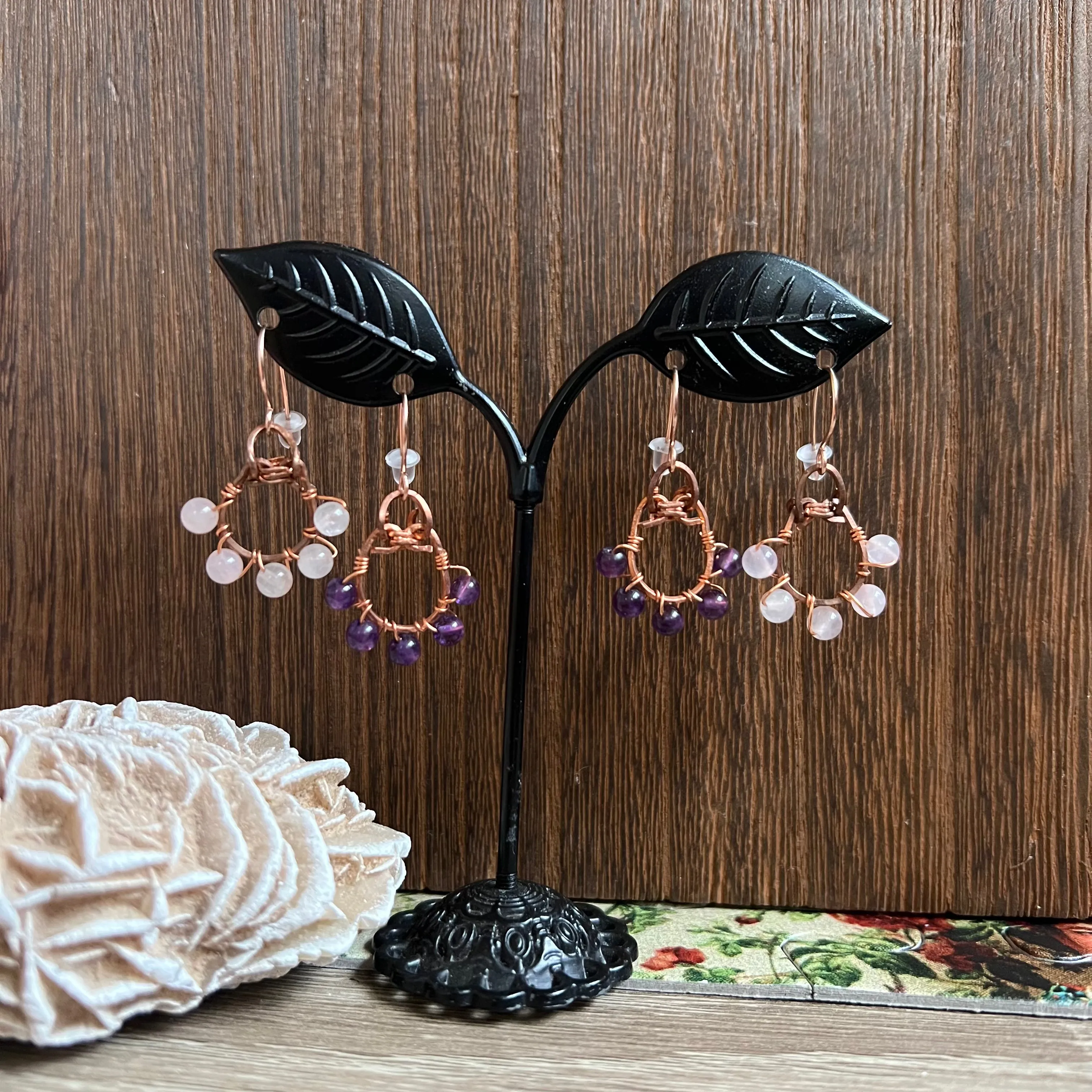 Lucky Amethyst or Rose Quartz Earrings