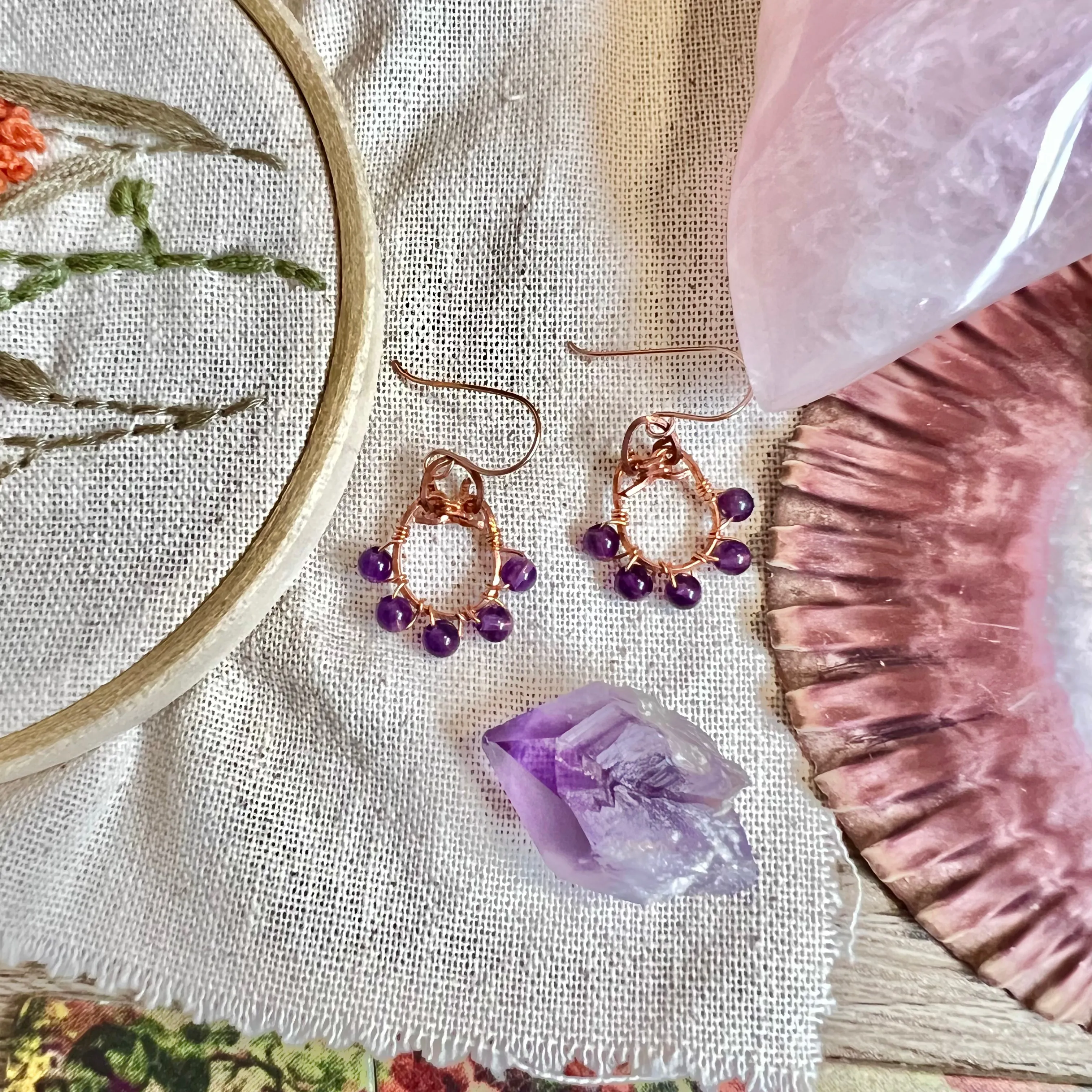 Lucky Amethyst or Rose Quartz Earrings