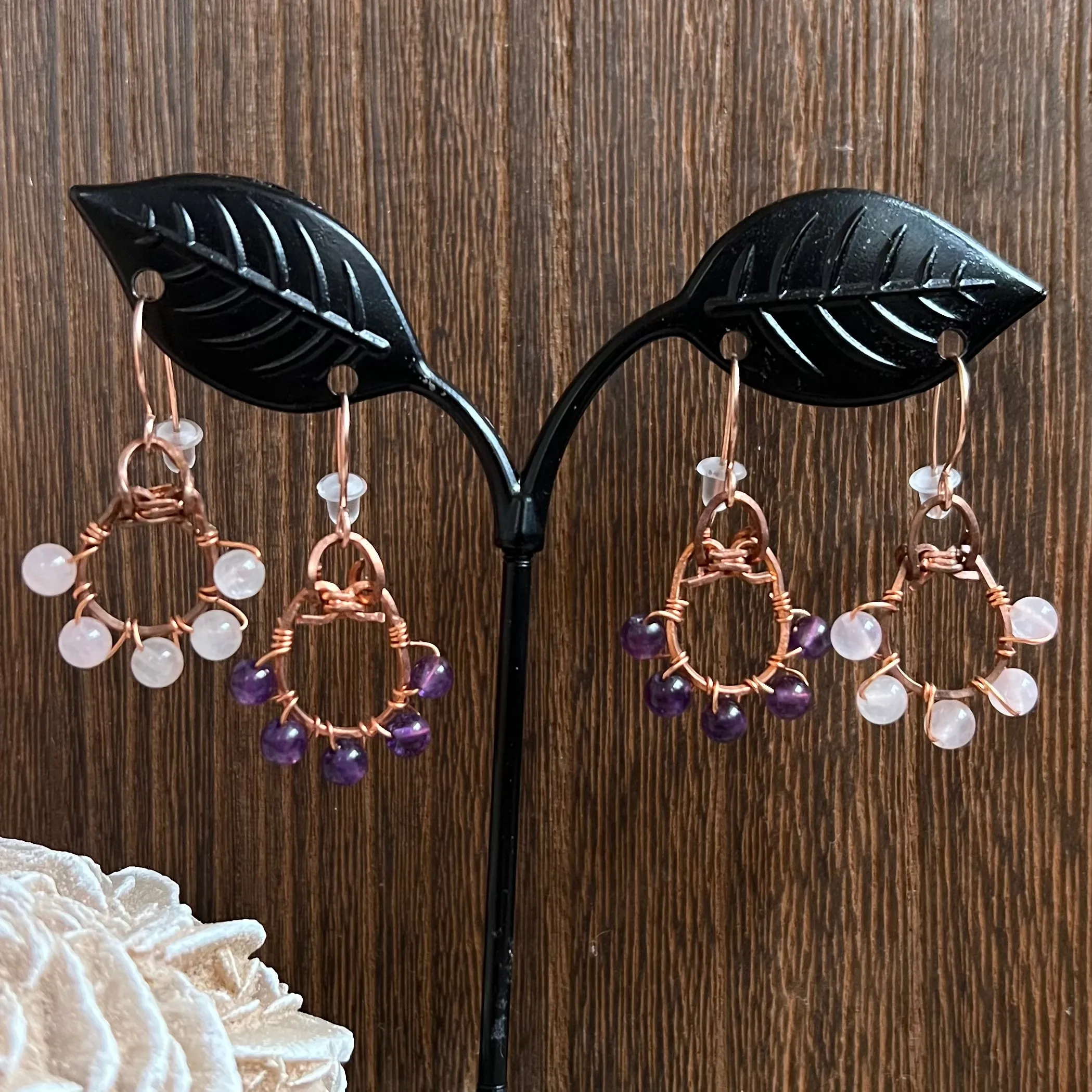 Lucky Amethyst or Rose Quartz Earrings