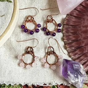 Lucky Amethyst or Rose Quartz Earrings