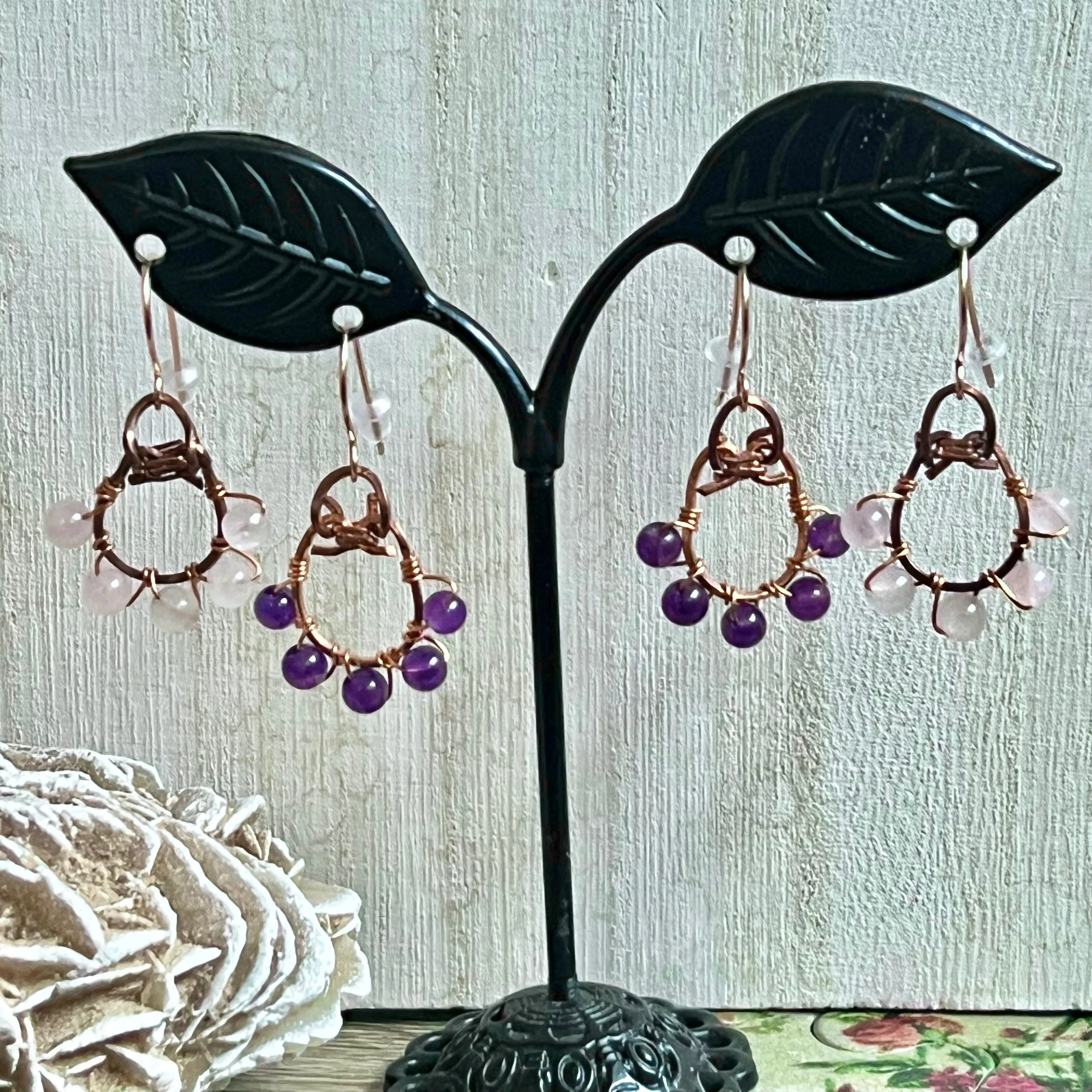 Lucky Amethyst or Rose Quartz Earrings