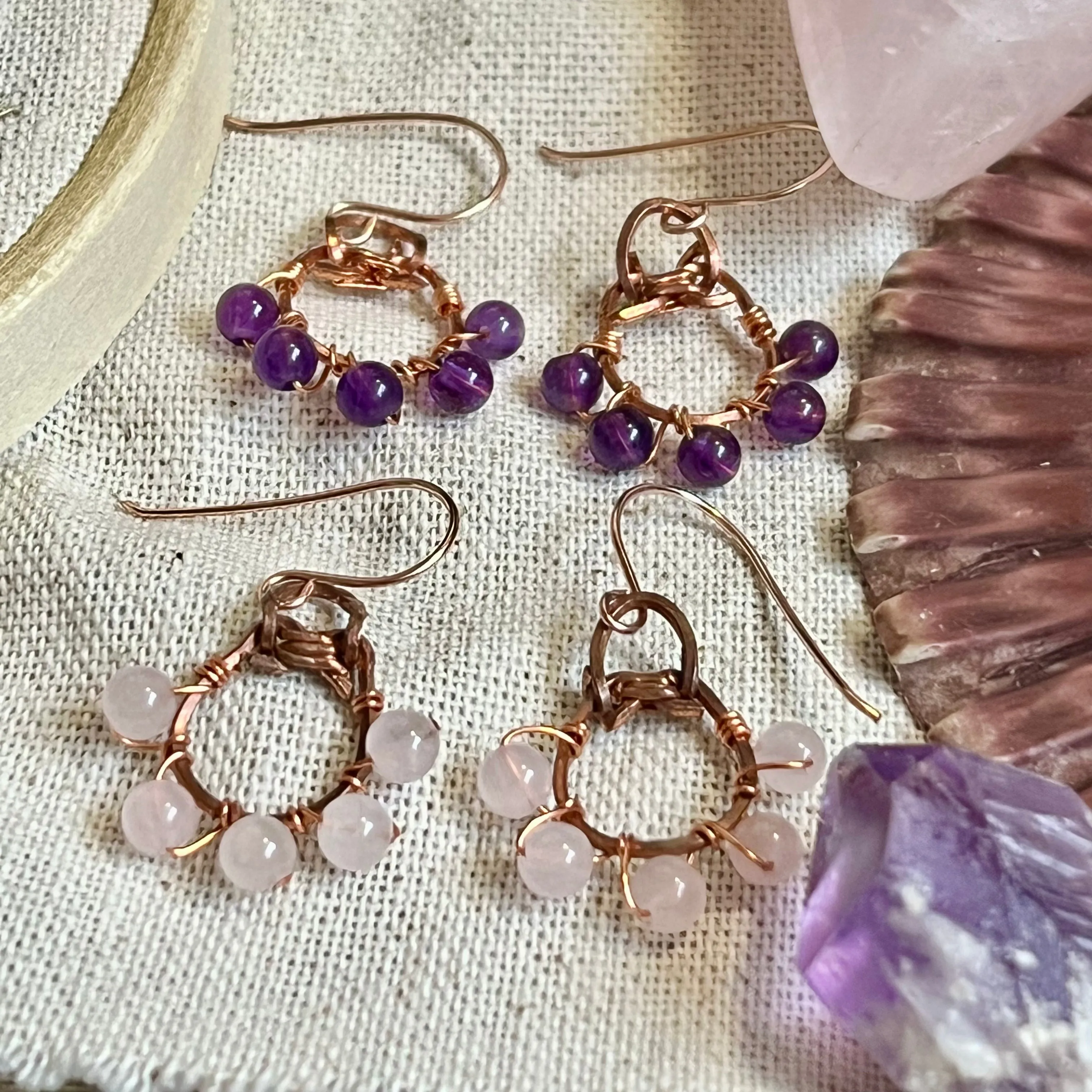 Lucky Amethyst or Rose Quartz Earrings