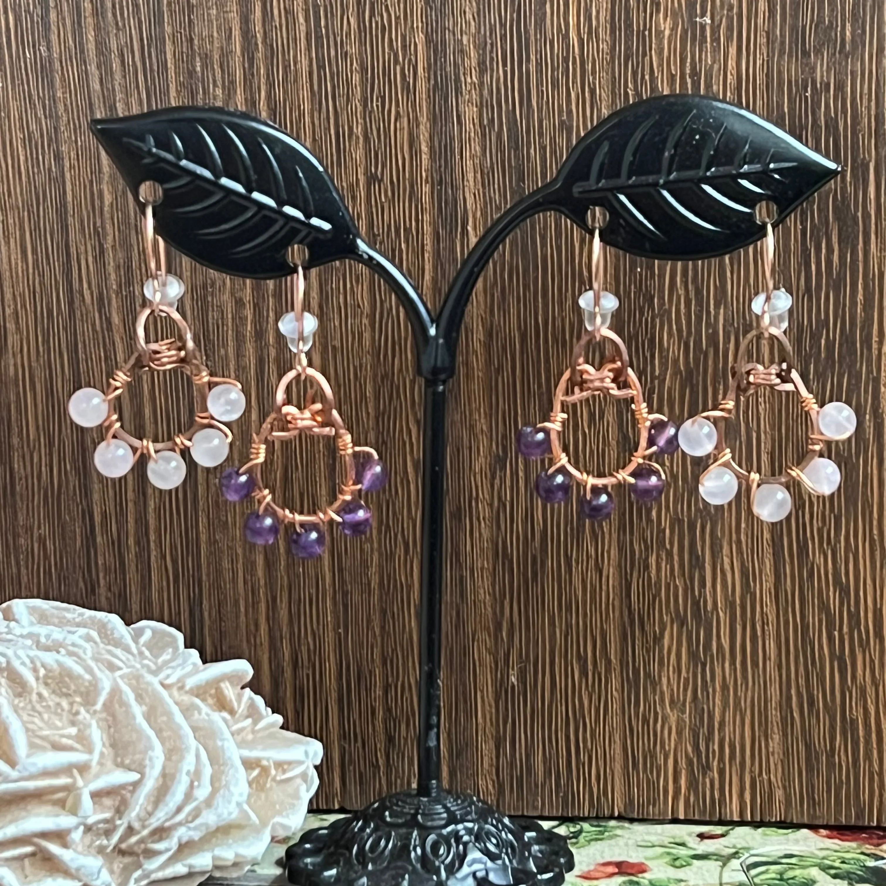 Lucky Amethyst or Rose Quartz Earrings