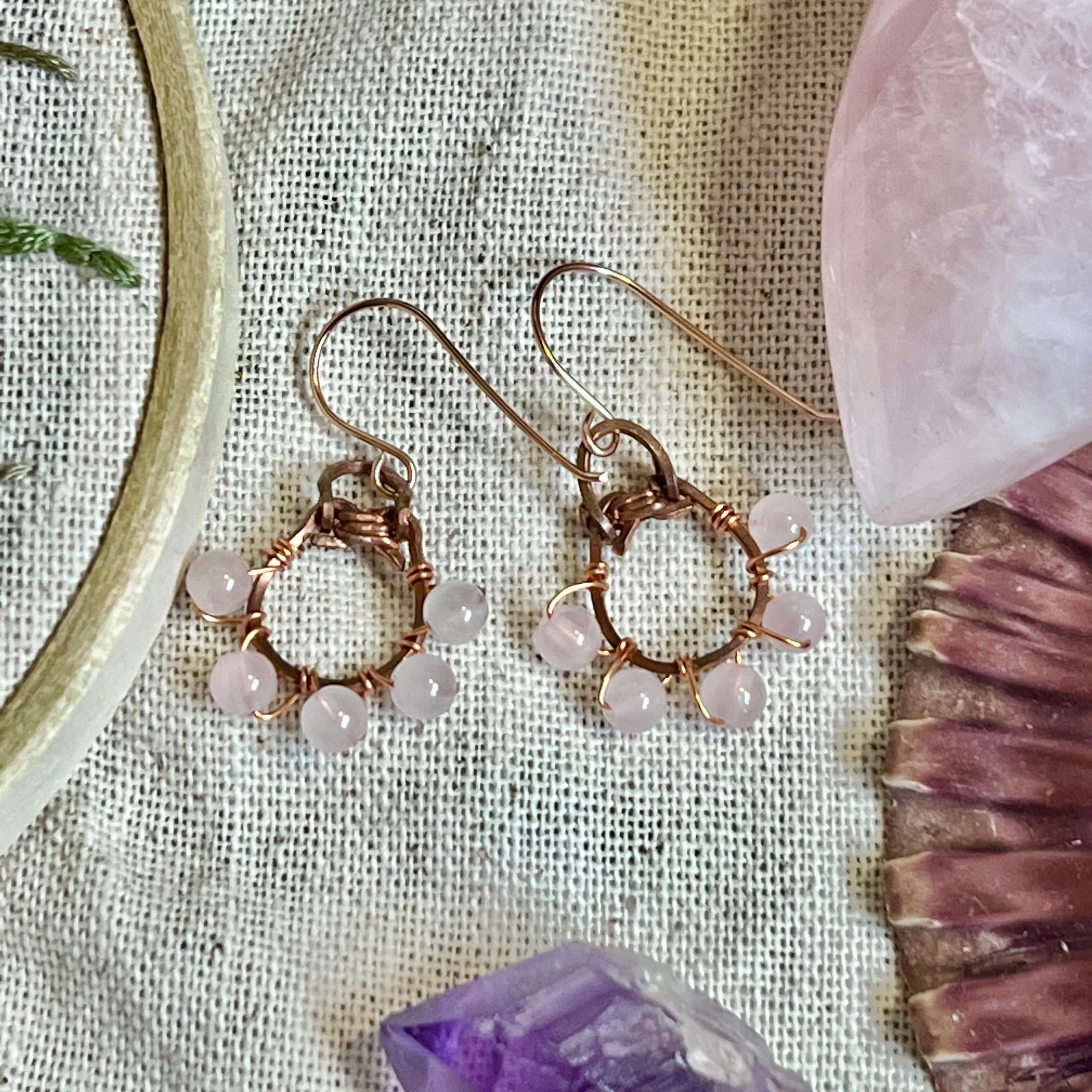 Lucky Amethyst or Rose Quartz Earrings