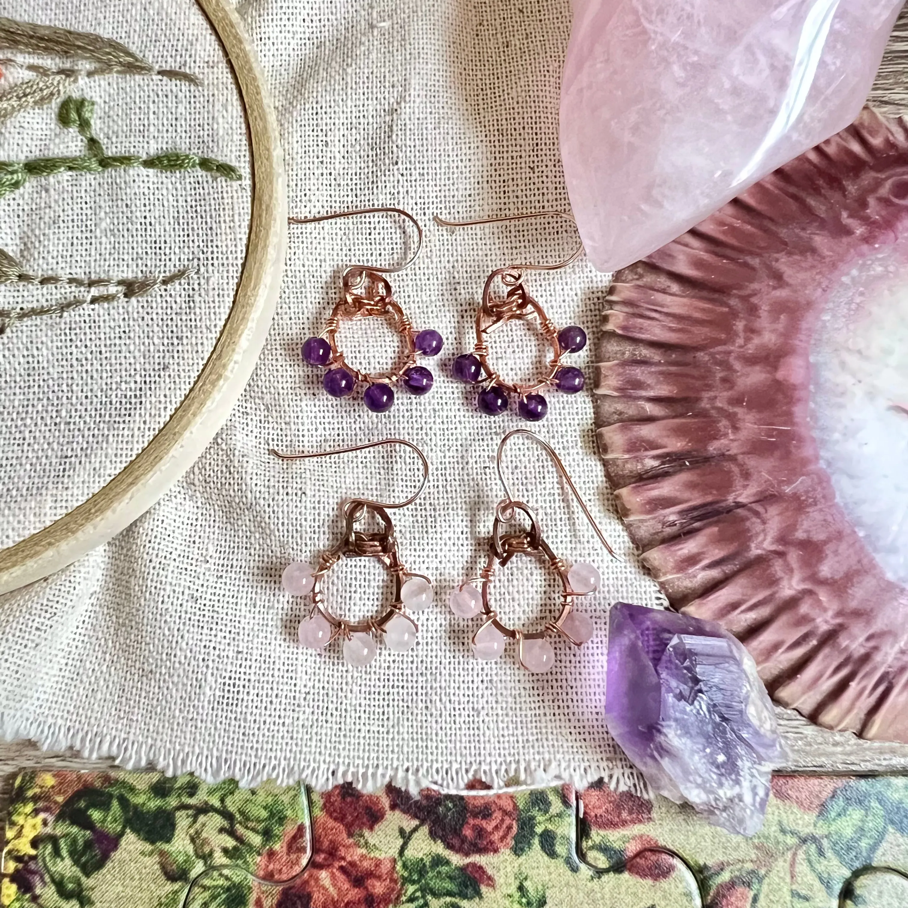 Lucky Amethyst or Rose Quartz Earrings