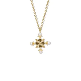 Madrid Large Cross Pendant Yellow Gold - Smoky Quartz & Pearl