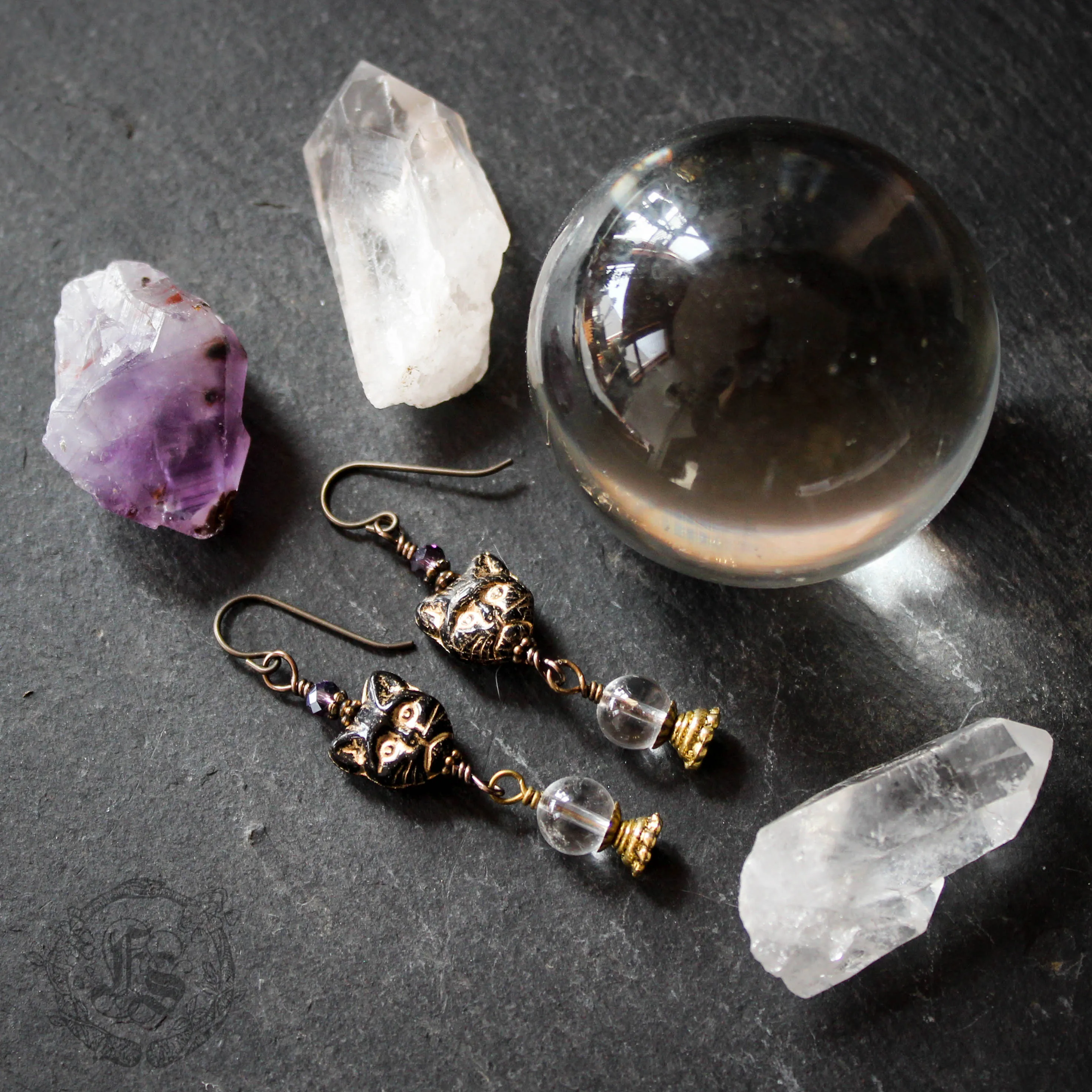 Magic Cat and Crystal Ball Earrings