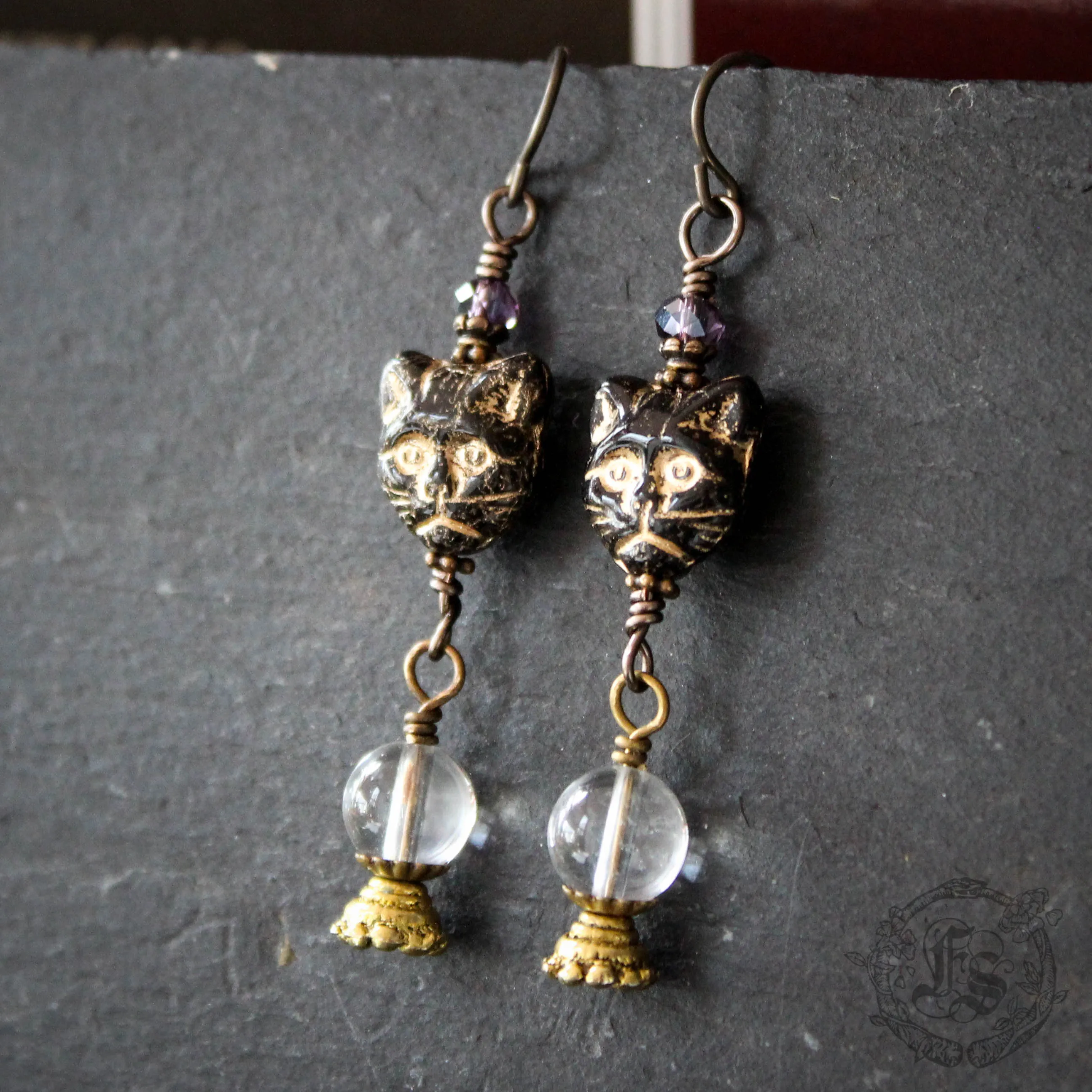 Magic Cat and Crystal Ball Earrings