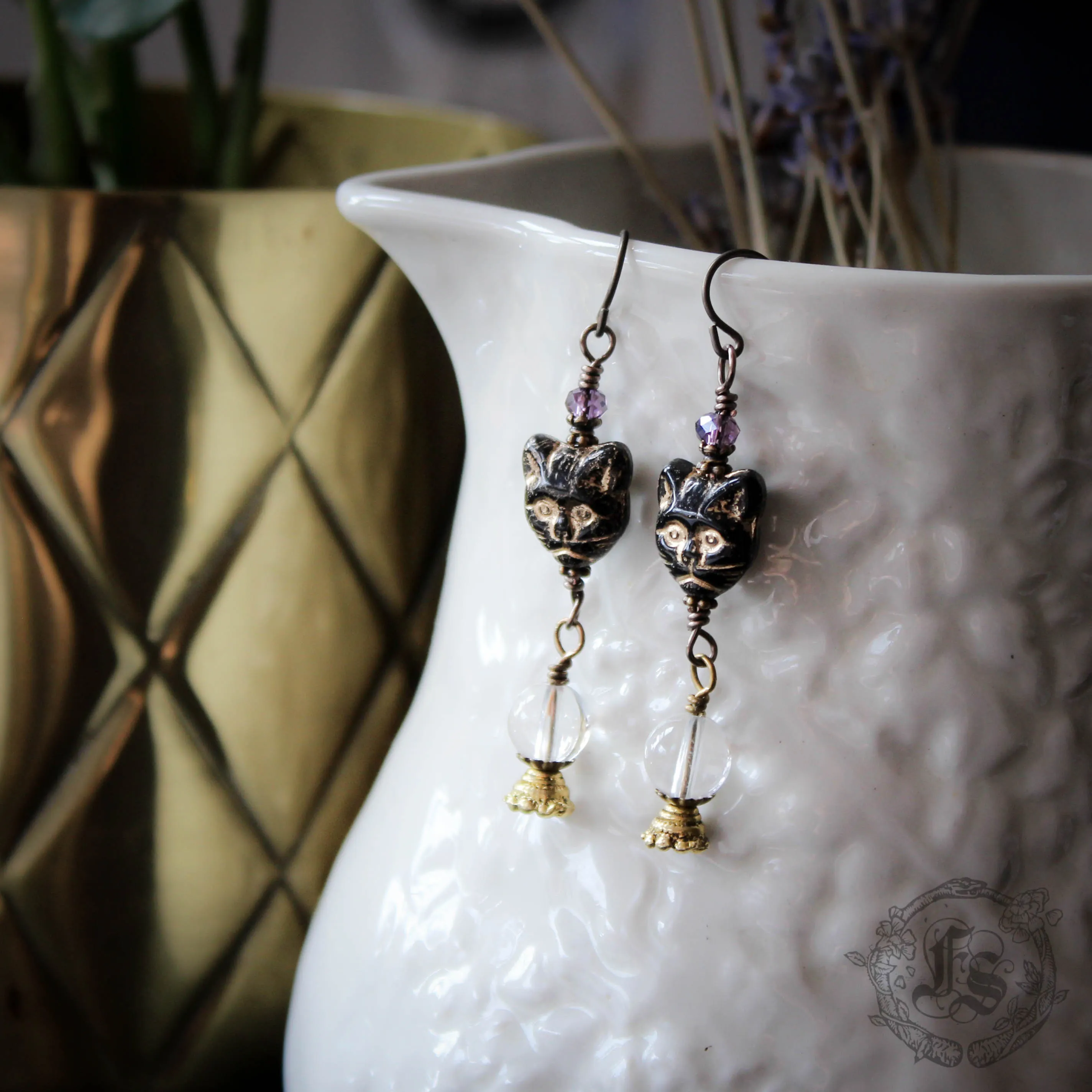 Magic Cat and Crystal Ball Earrings