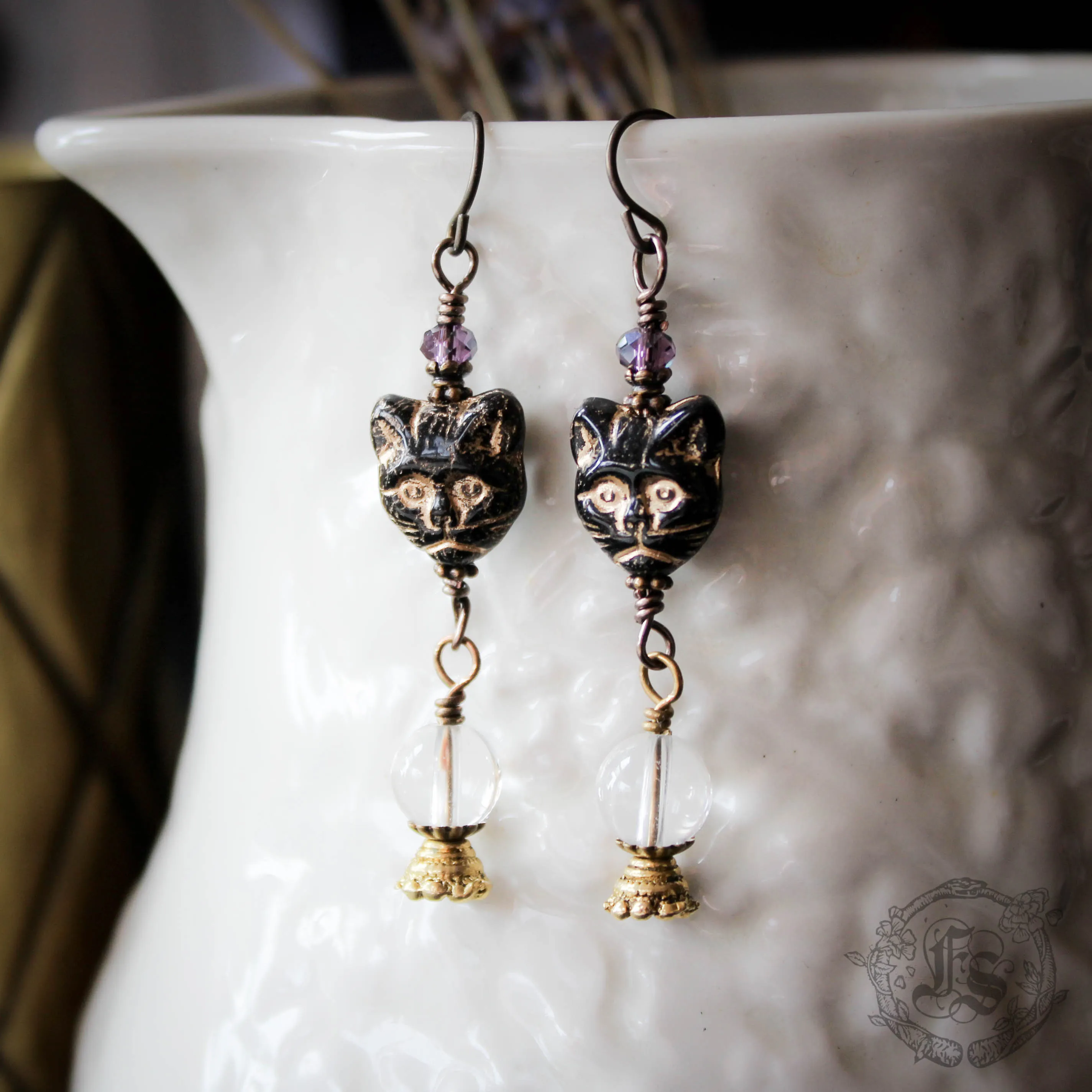 Magic Cat and Crystal Ball Earrings