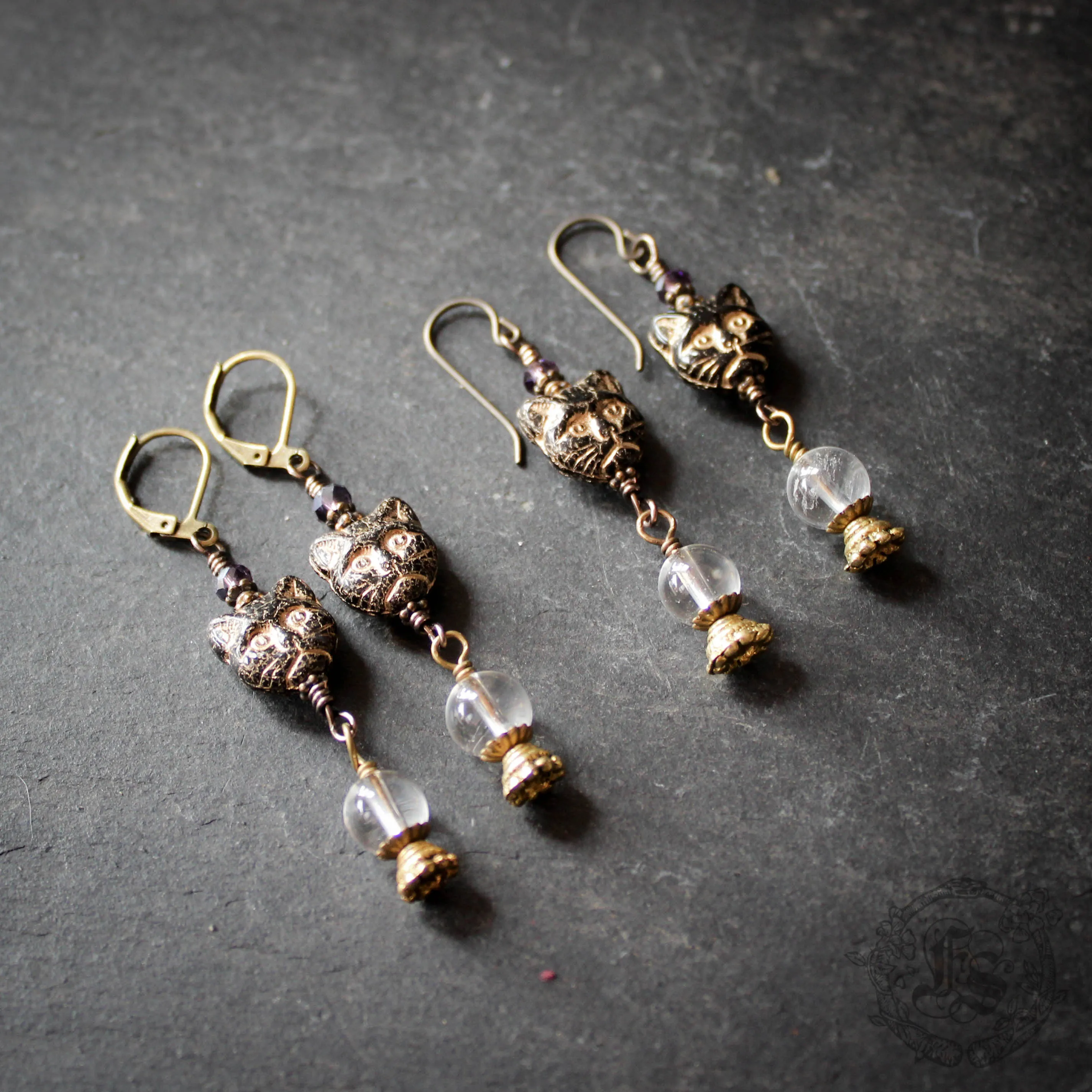 Magic Cat and Crystal Ball Earrings