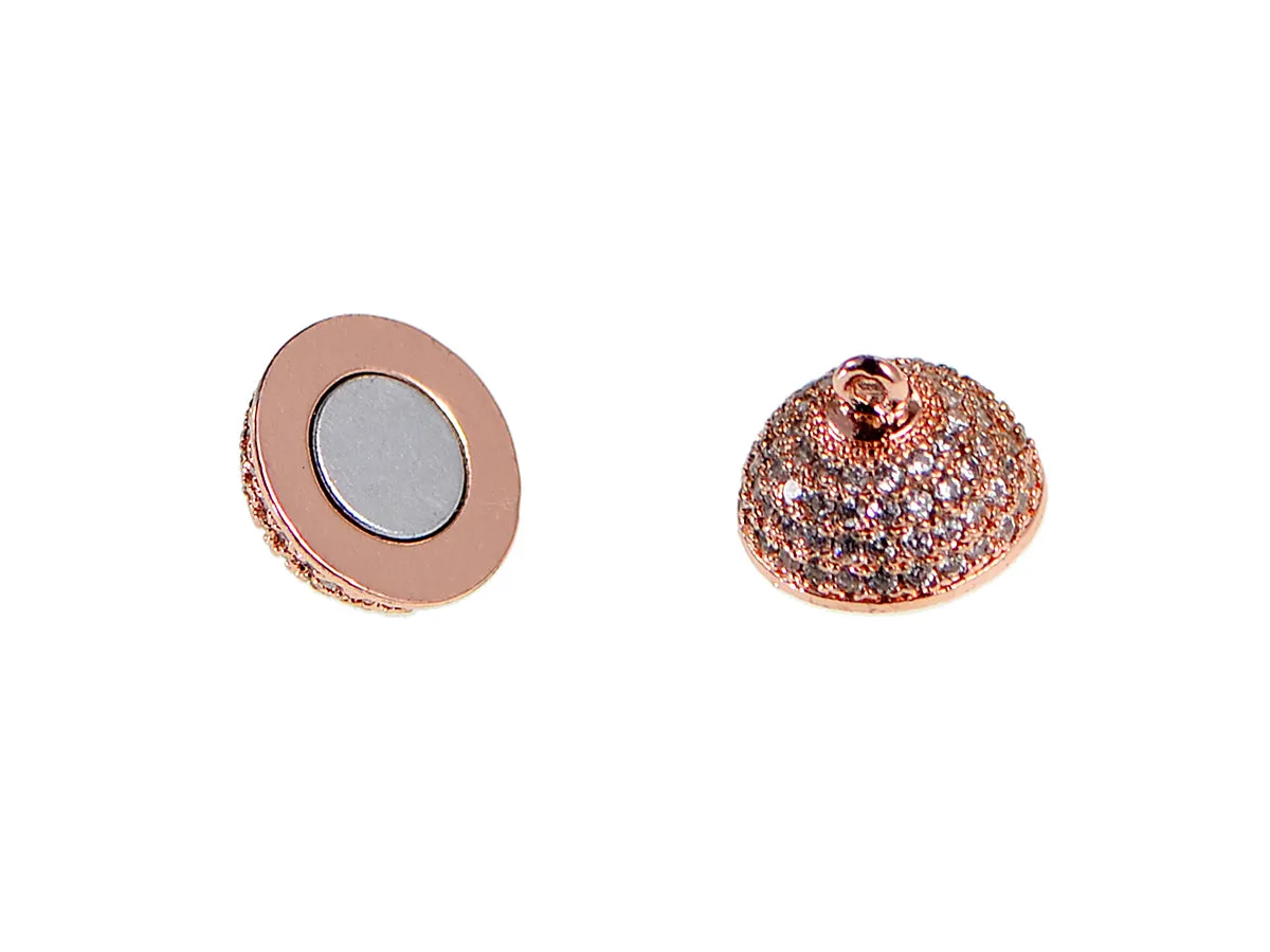 Magnetic Round Clasp Cubic Zirconia Rhinestones Spacer 18K Plated Metal Finding Connector Charm Beads