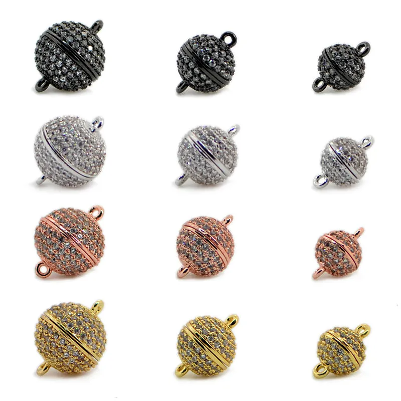 Magnetic Round Clasp Cubic Zirconia Rhinestones Spacer 18K Plated Metal Finding Connector Charm Beads