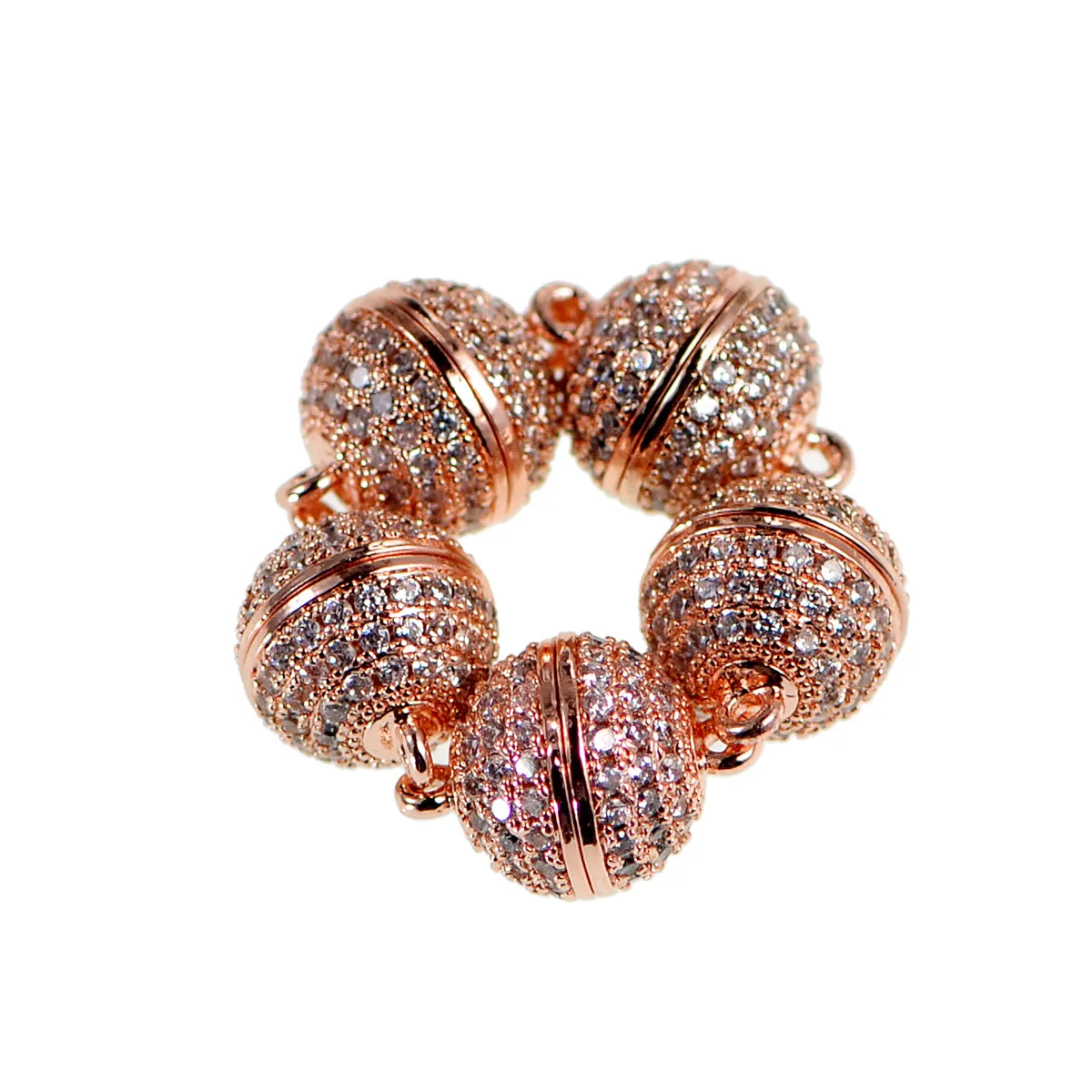 Magnetic Round Clasp Cubic Zirconia Rhinestones Spacer 18K Plated Metal Finding Connector Charm Beads