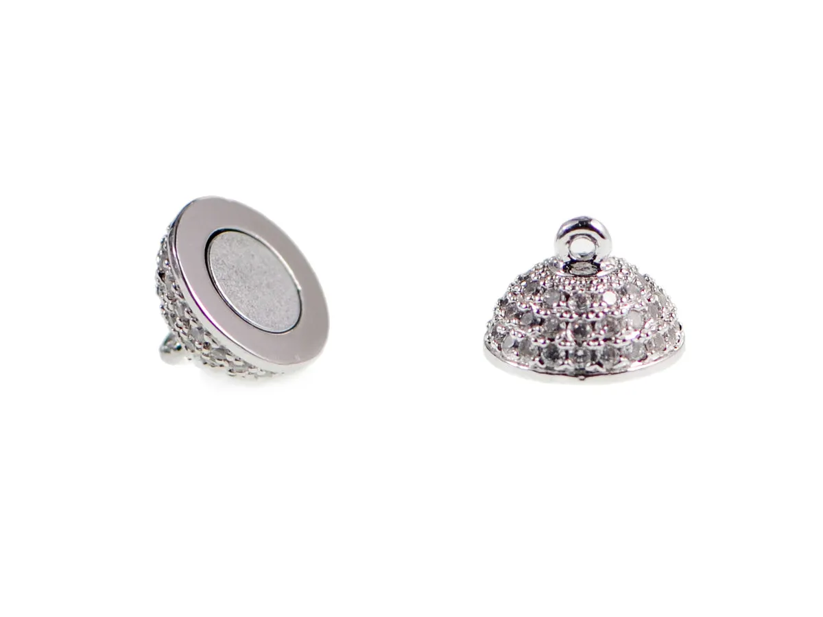 Magnetic Round Clasp Cubic Zirconia Rhinestones Spacer 18K Plated Metal Finding Connector Charm Beads