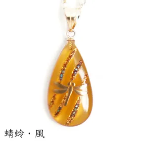 Maki-e Urushi Lacquer Pendant Necklace - White Tortoiseshell / Dragonfly / Wind -, Traditional Japanese Urushi Lacquer Jewelry