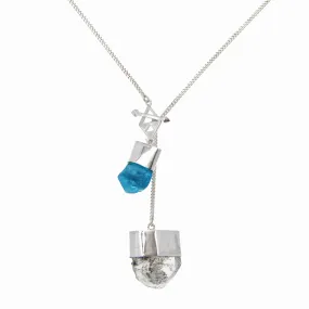 MEDIUM CRYSTAL NECKLACE WITH APATITE AND DIAMOND QUARTZ - SILVER